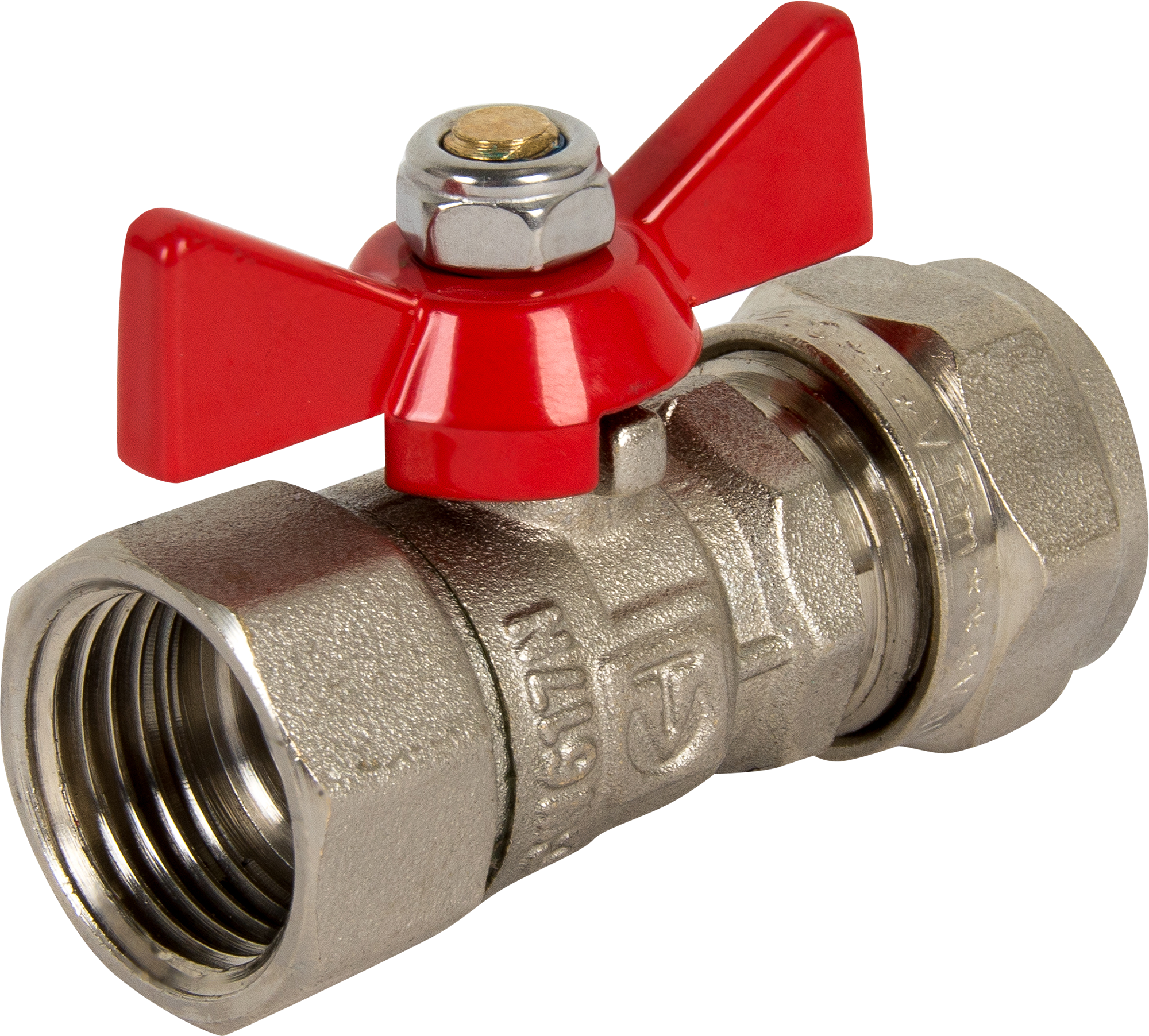Изображение товара Кран шаровой прямой Valtec DN16 PN25 1/2"x16 ВР латунь ручка бабочка VT.342.N.1604