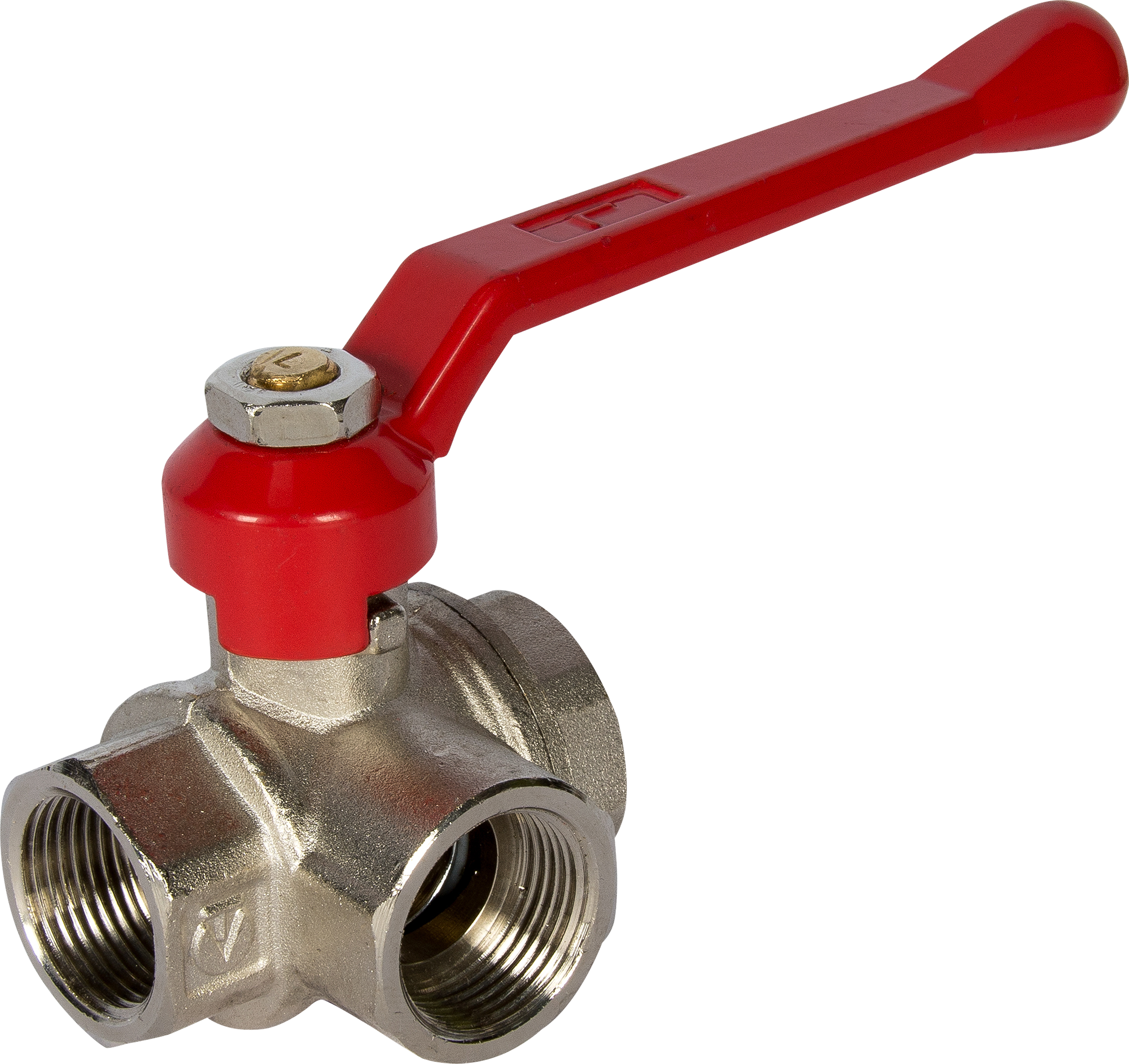 Изображение товара Трехходовой шаровой кран Valtec 3/4 дюйма латунь никелированный L-образный