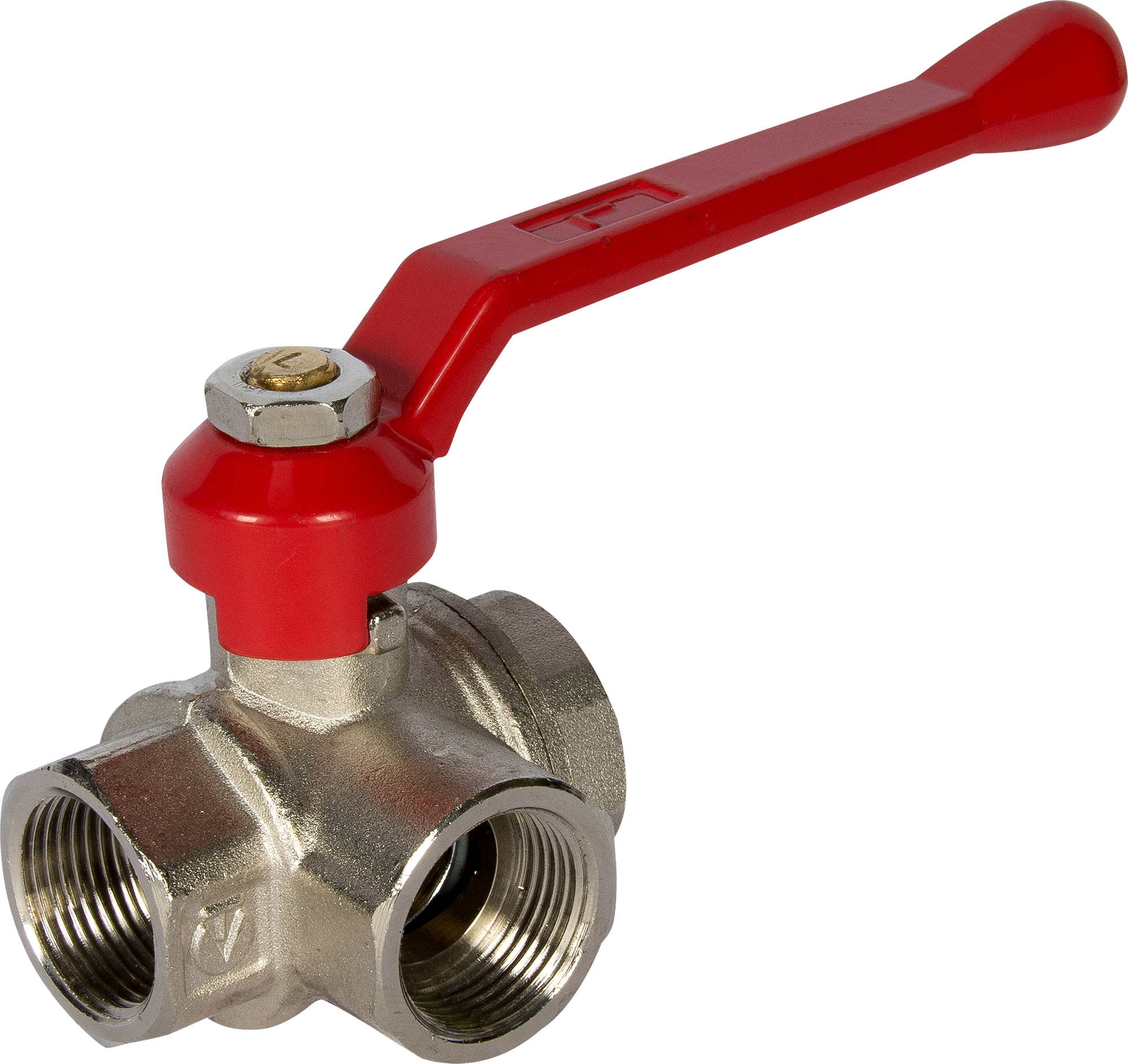 Кран трехходовой L-образный Valtec DN20 PN40 3/4" ВР латунь ручка рычаг