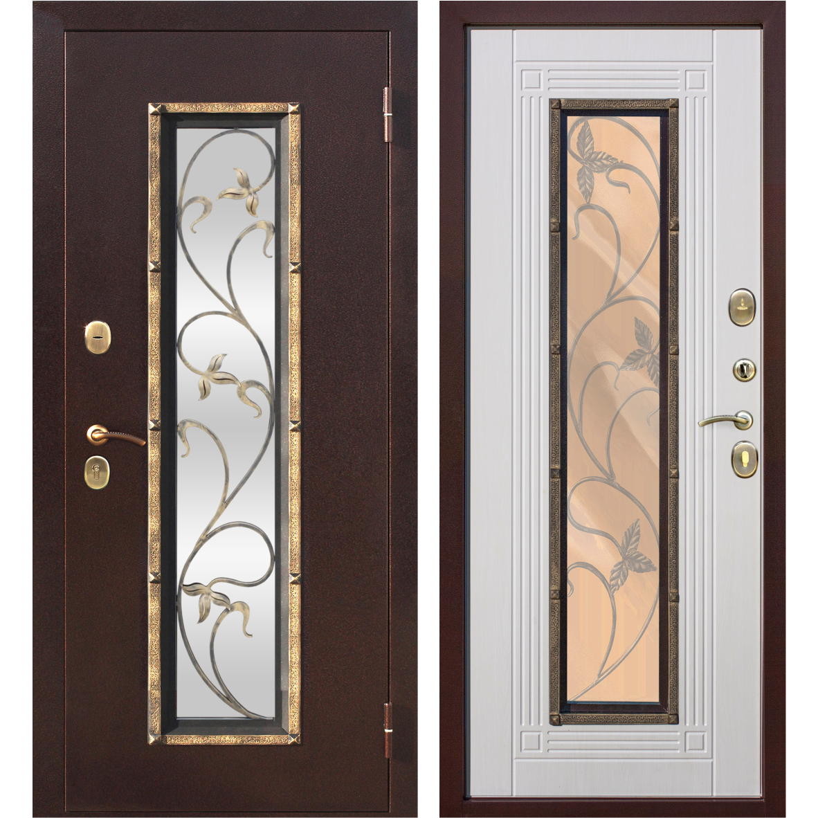 Изображение товара Металлическая входная дверь Плющ с бронзовым стеклом и 4 класс взломостойкости