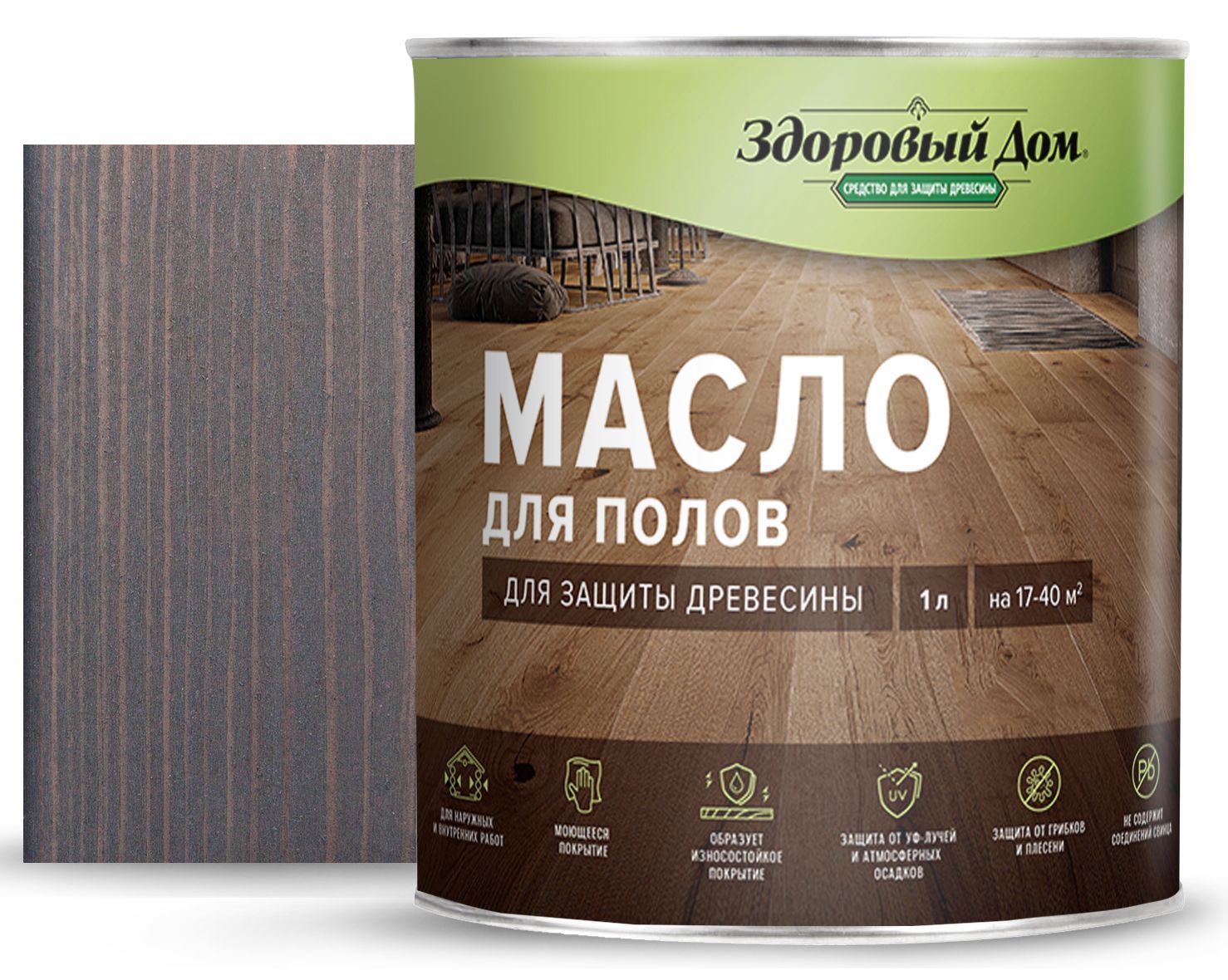 Изображение товара Масло для пола Здоровый дом серо-голубое 1 л - защита и декор дерева