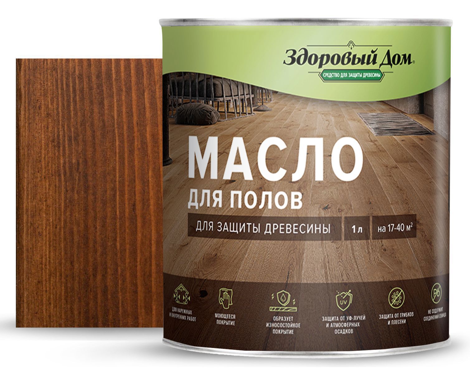 Изображение товара Масло для пола Здоровый дом цвет орех 1 л