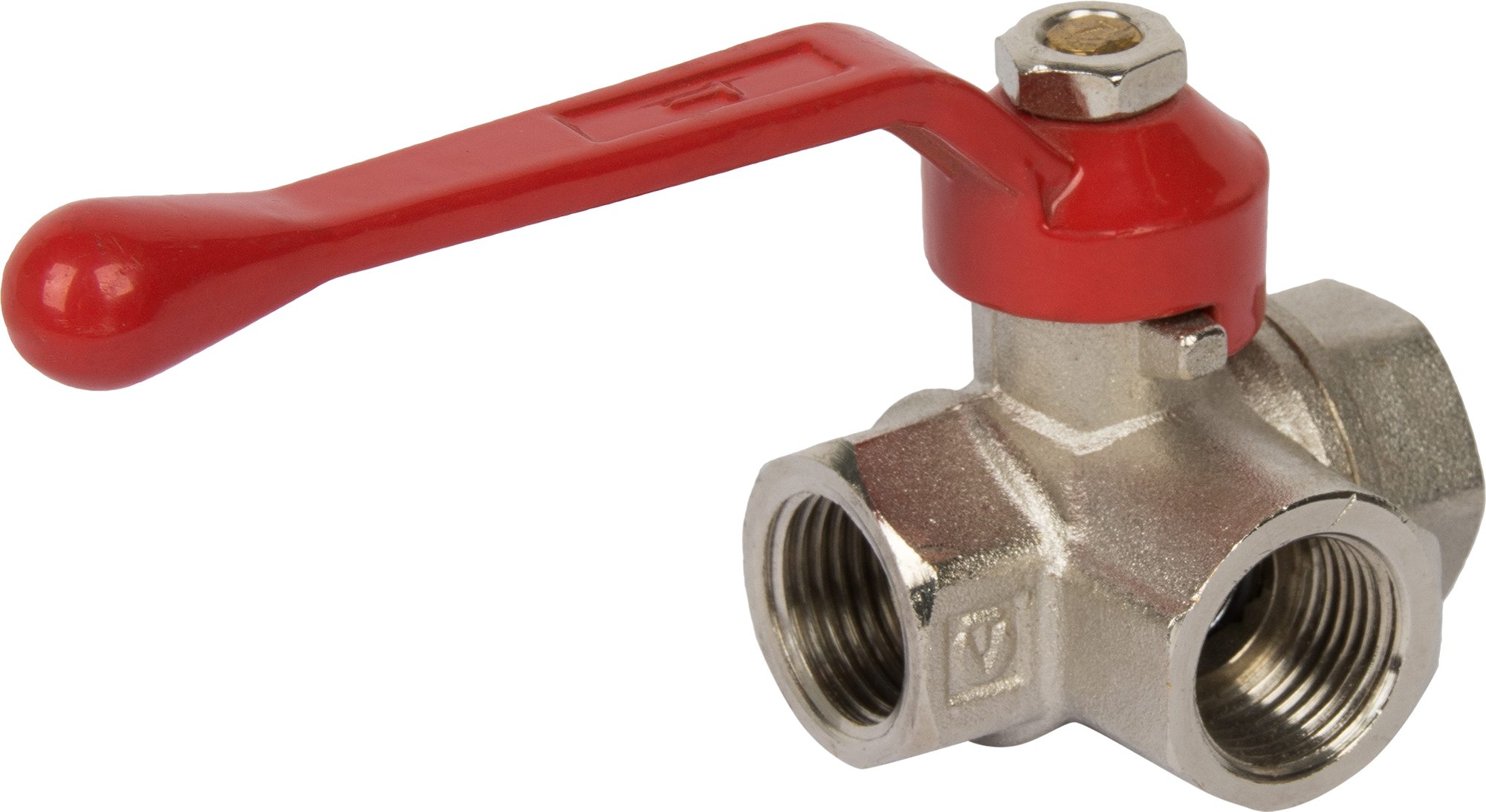 Кран трехходовой Т-образный Valtec DN16 PN40 1/2" ВР латунь ручка рычаг