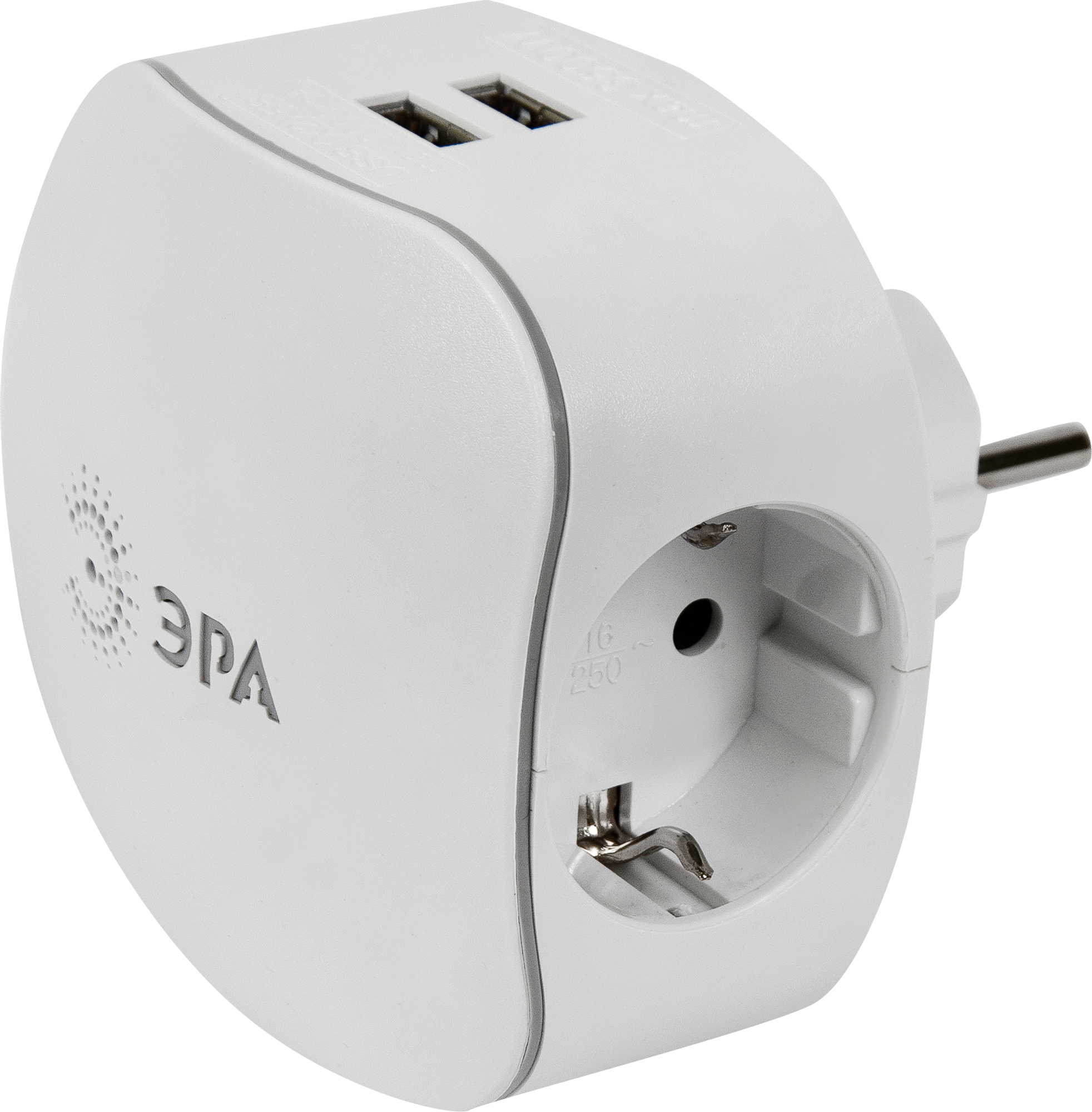 Разветвитель Эра 3 розетки с заземлением 16 А 2 USB 2.1 А цвет белый