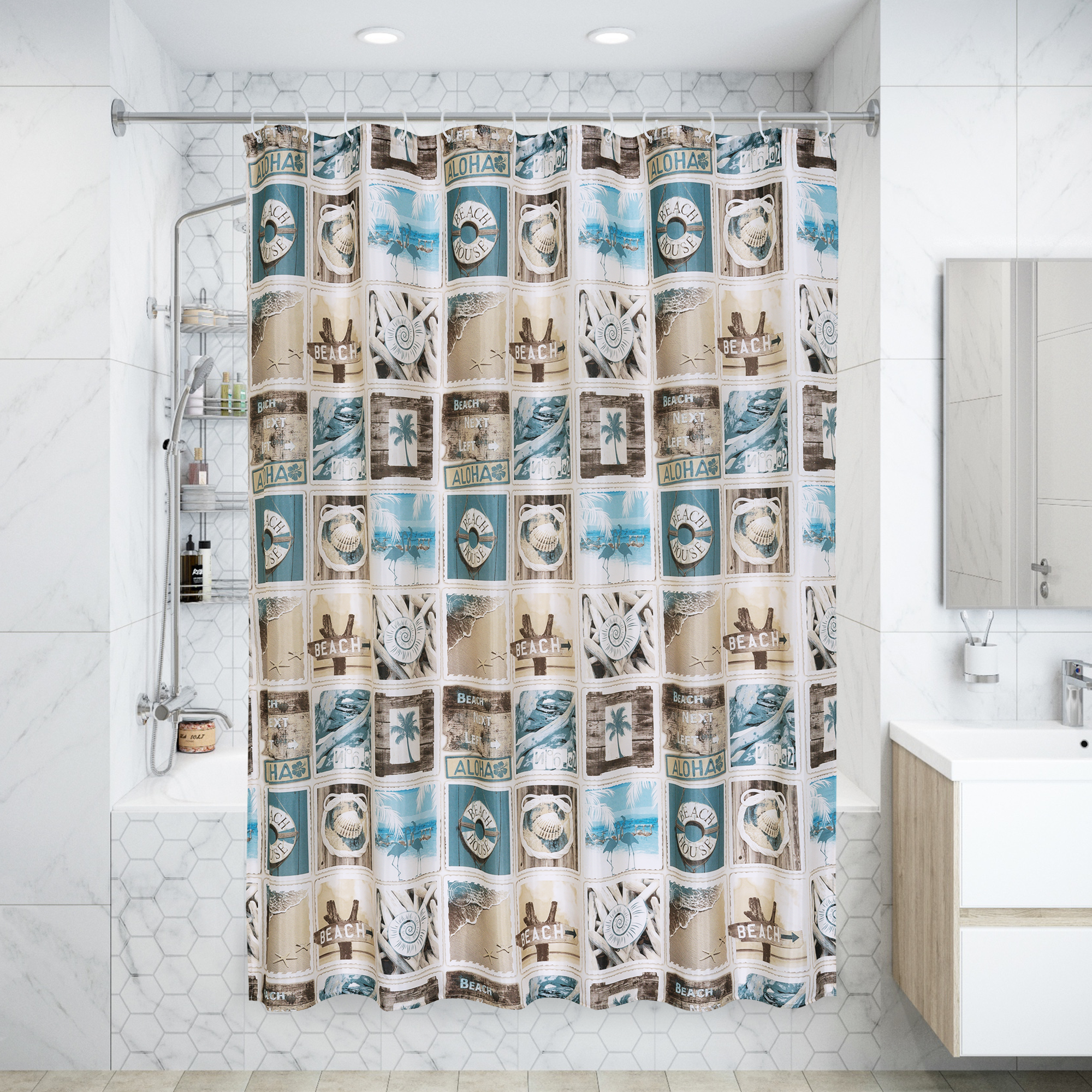 Изображение товара Штора для ванной Swensa Beach 180x180 см полиэстер мультиколор водоотталкивающая обработка