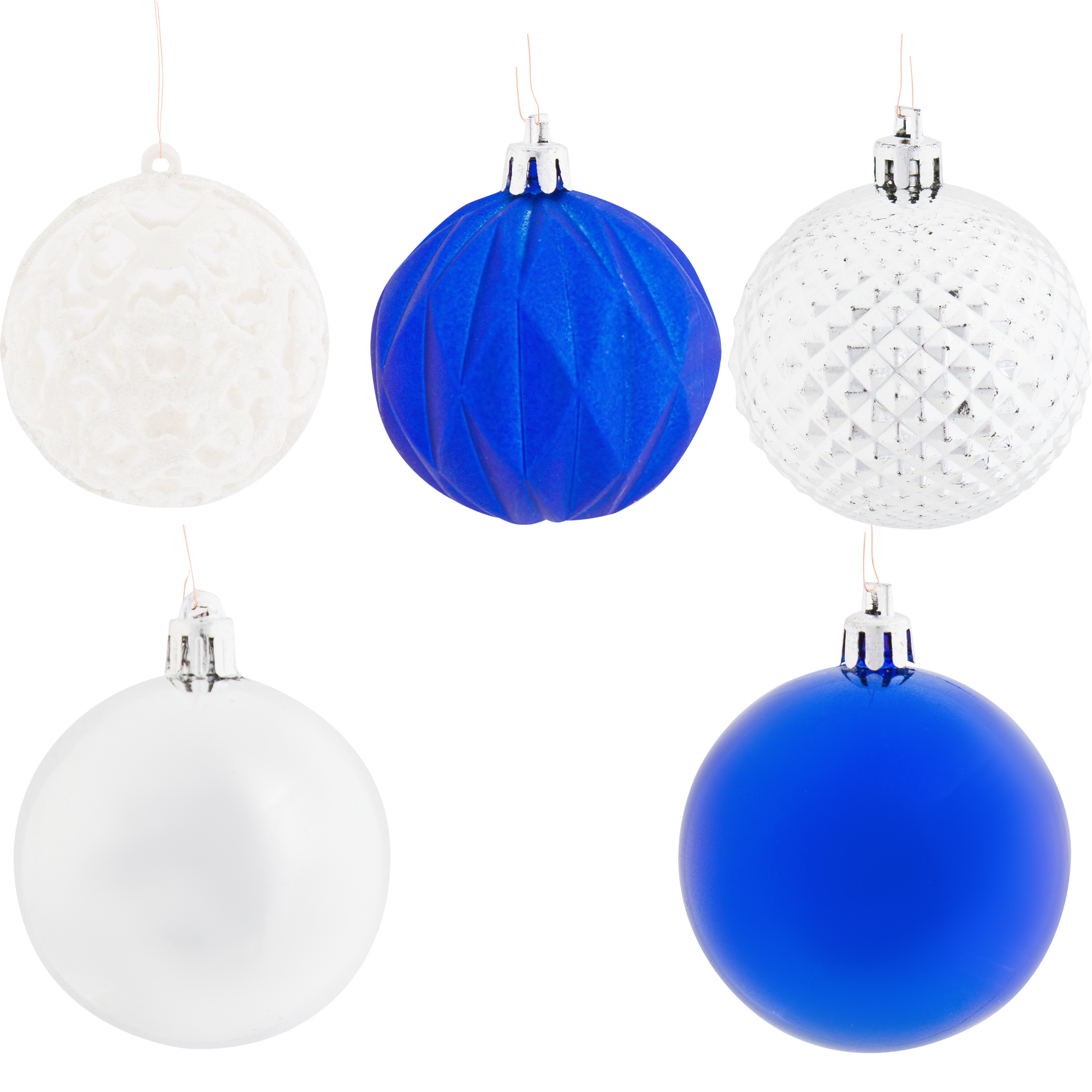 Изображение товара Набор ёлочных шаров микс ø6 см из ПВХ 25 шт. сине-белый для Нового года