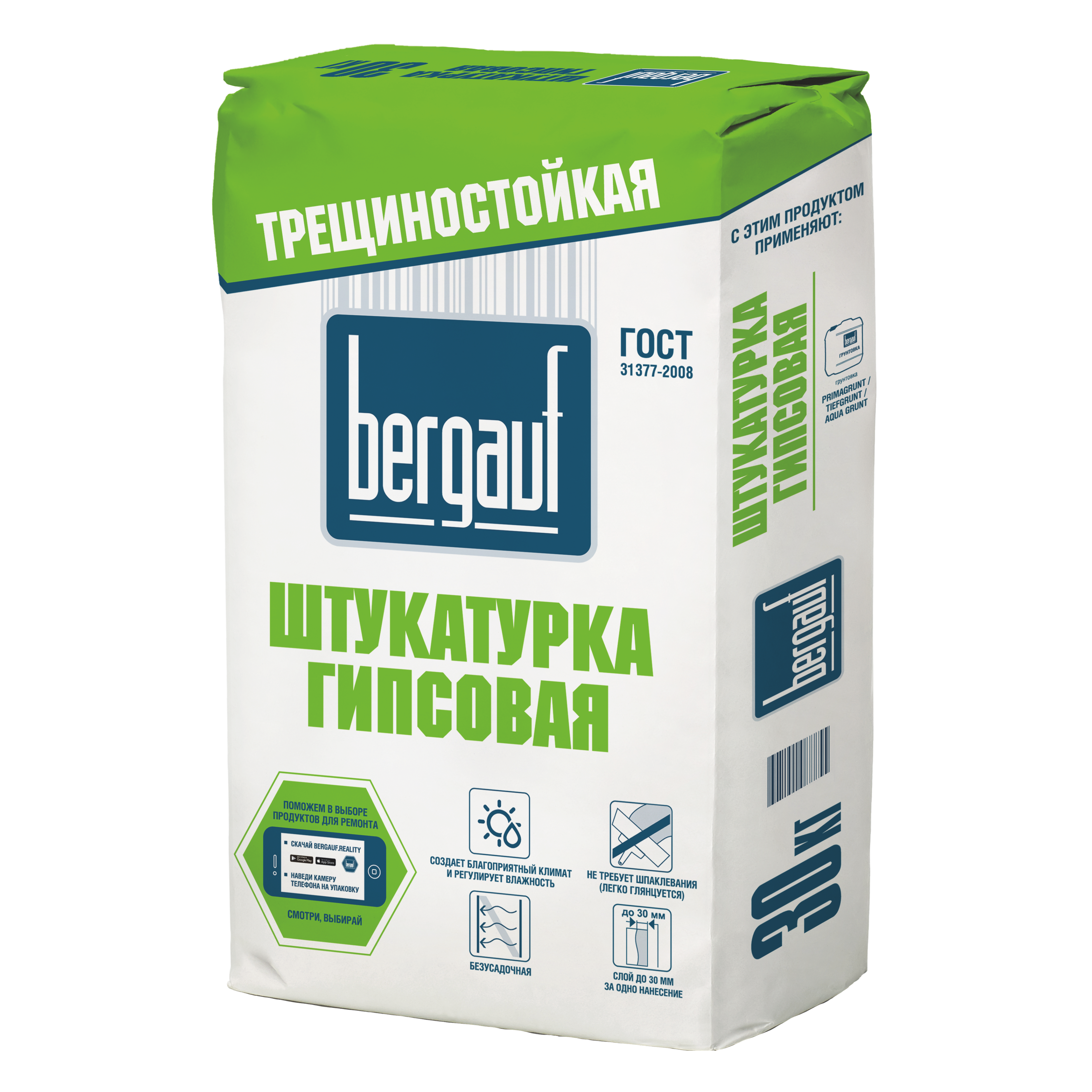Изображение товара Штукатурка гипсовая Bergauf Трещиностойкая 30 кг