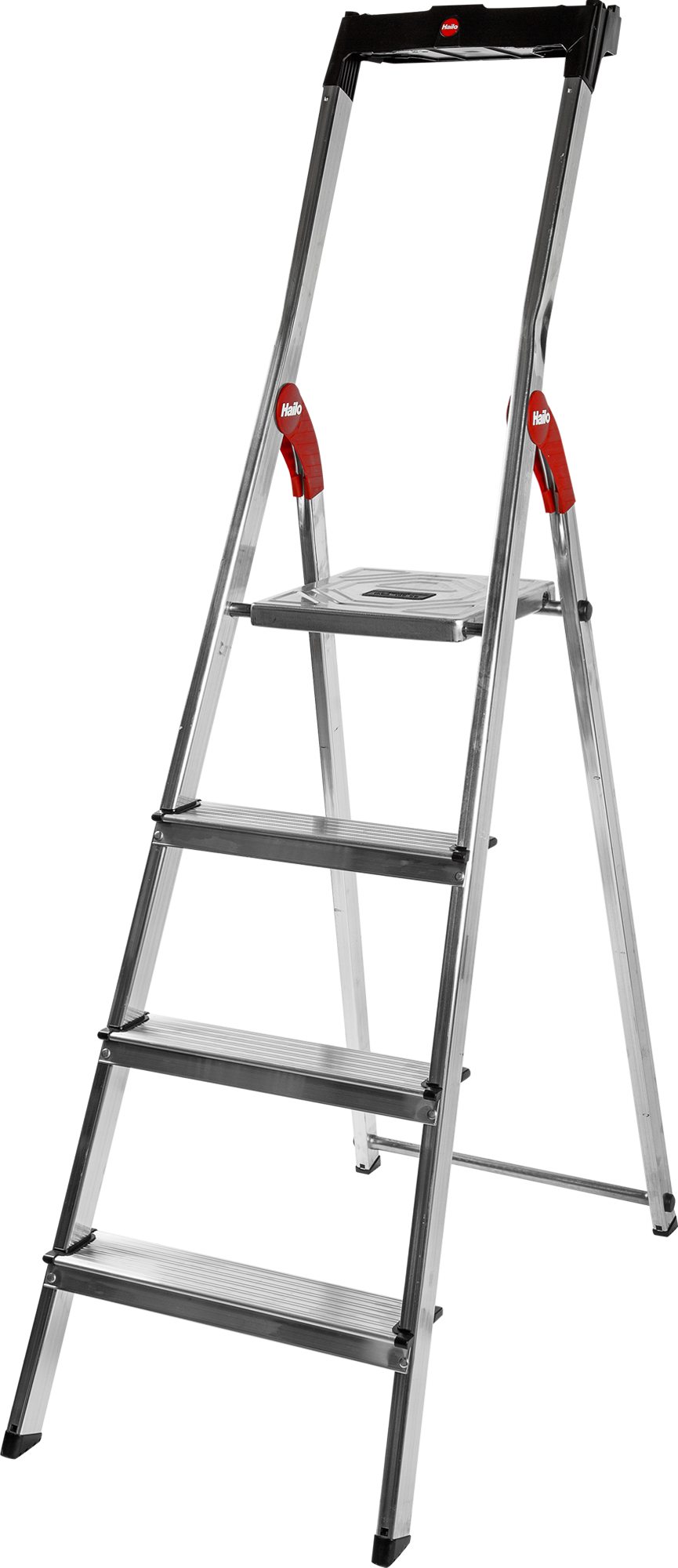 Изображение товара Стремянка алюминиевая Hailo 4 ступени 8160-407, лоток для инструментов, максимальная нагрузка 150 кг