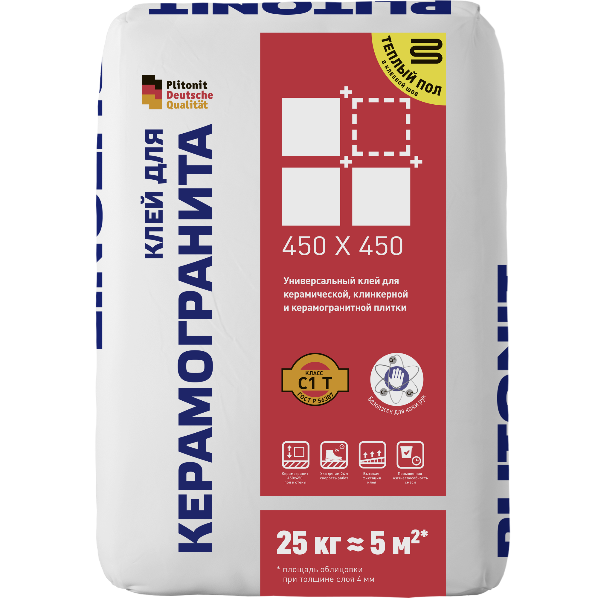 Изображение товара Клей Plitonit для керамогранита 45х45 см 25 кг универсальный монтажный состав