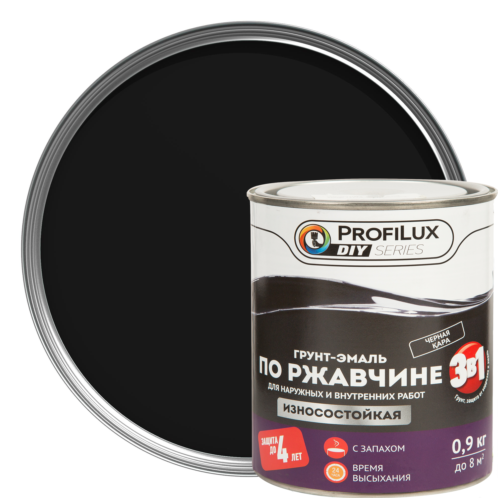 Изображение товара Грунт-эмаль 3 в 1 Profilux гладкая цвет чёрный 0.9 кг
