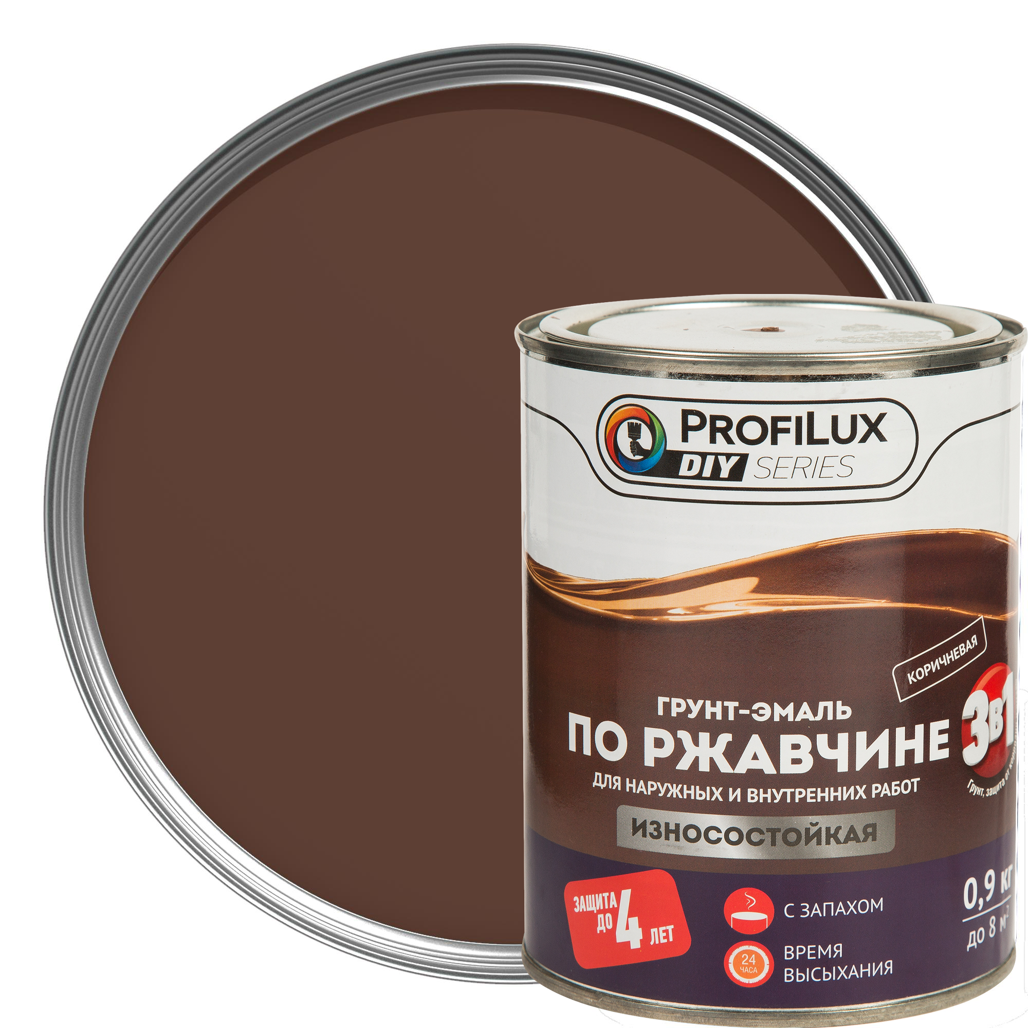 Изображение товара Грунт-эмаль 3 в 1 Profilux гладкая цвет коричневый 0.9 кг