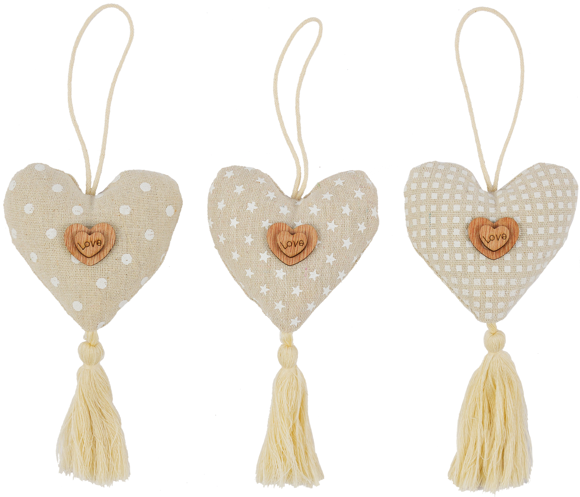 Изображение товара Набор ёлочных украшений «Сердечки хлопковые», текстиль, 3 шт.
