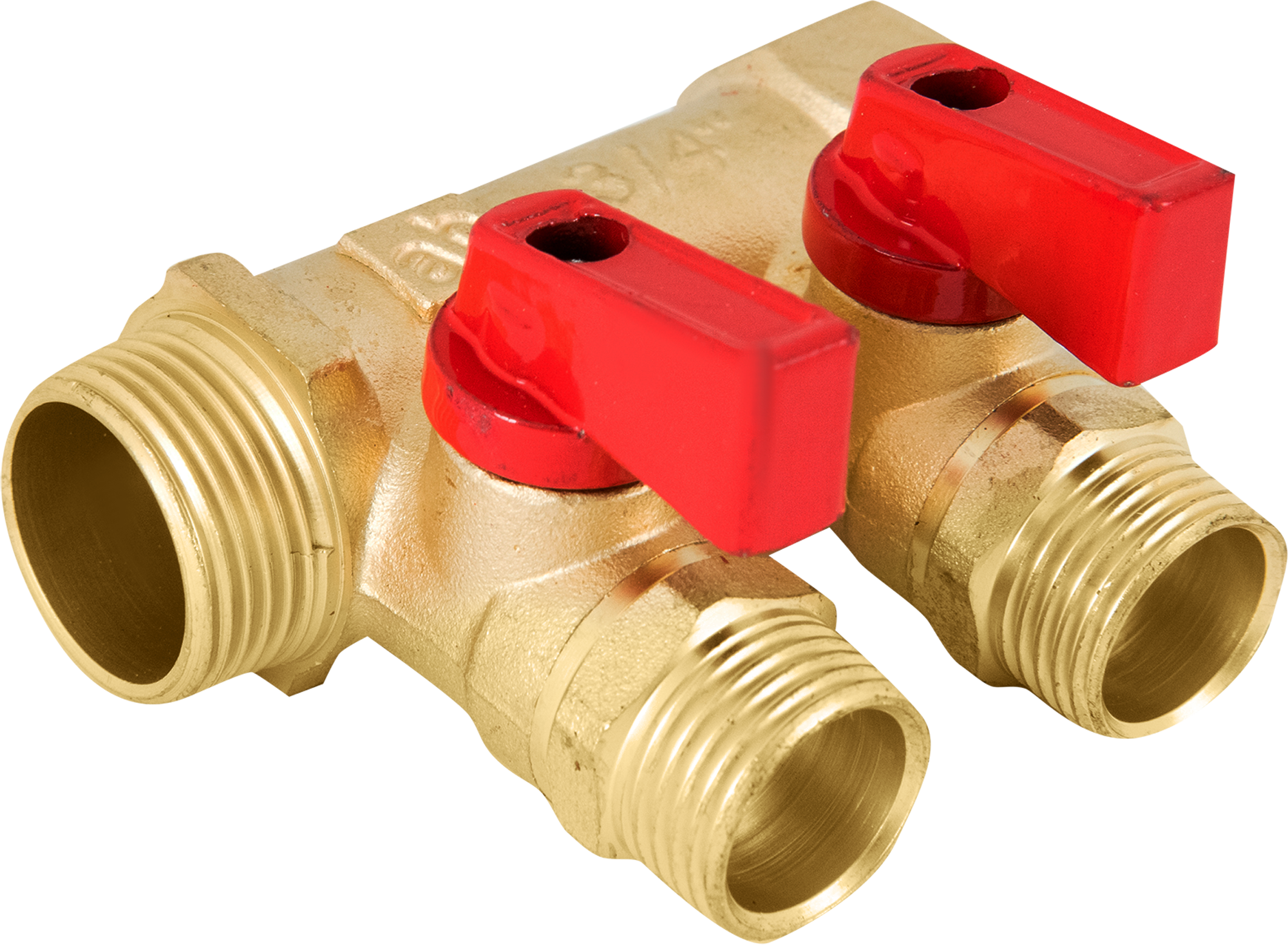 Изображение товара Коллектор Aquabeam 2 выхода 3/4x1/2 из латуни для водоснабжения и отопления