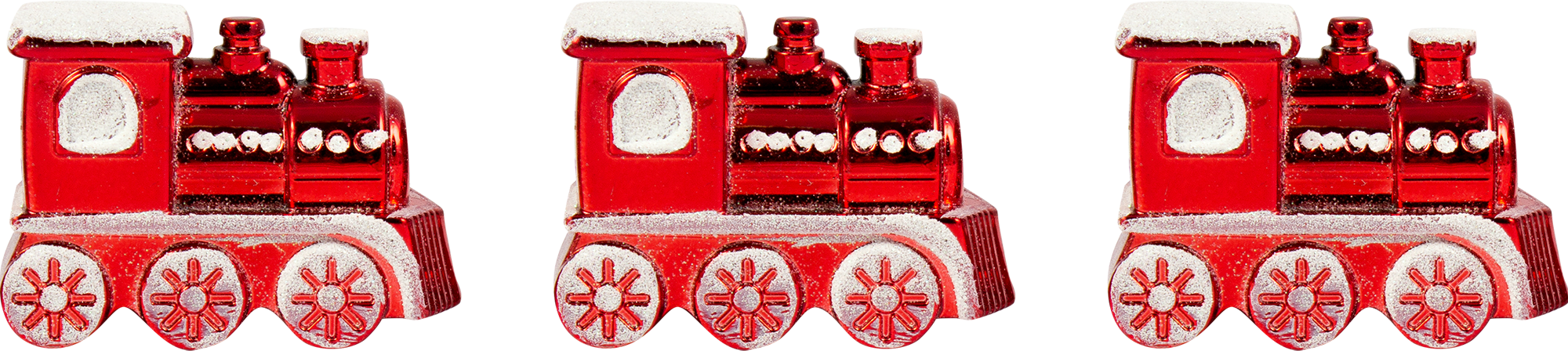 Изображение товара Набор ёлочных игрушек поезд из 3 паровозиков пластиковых красных 4x7.2x9 см