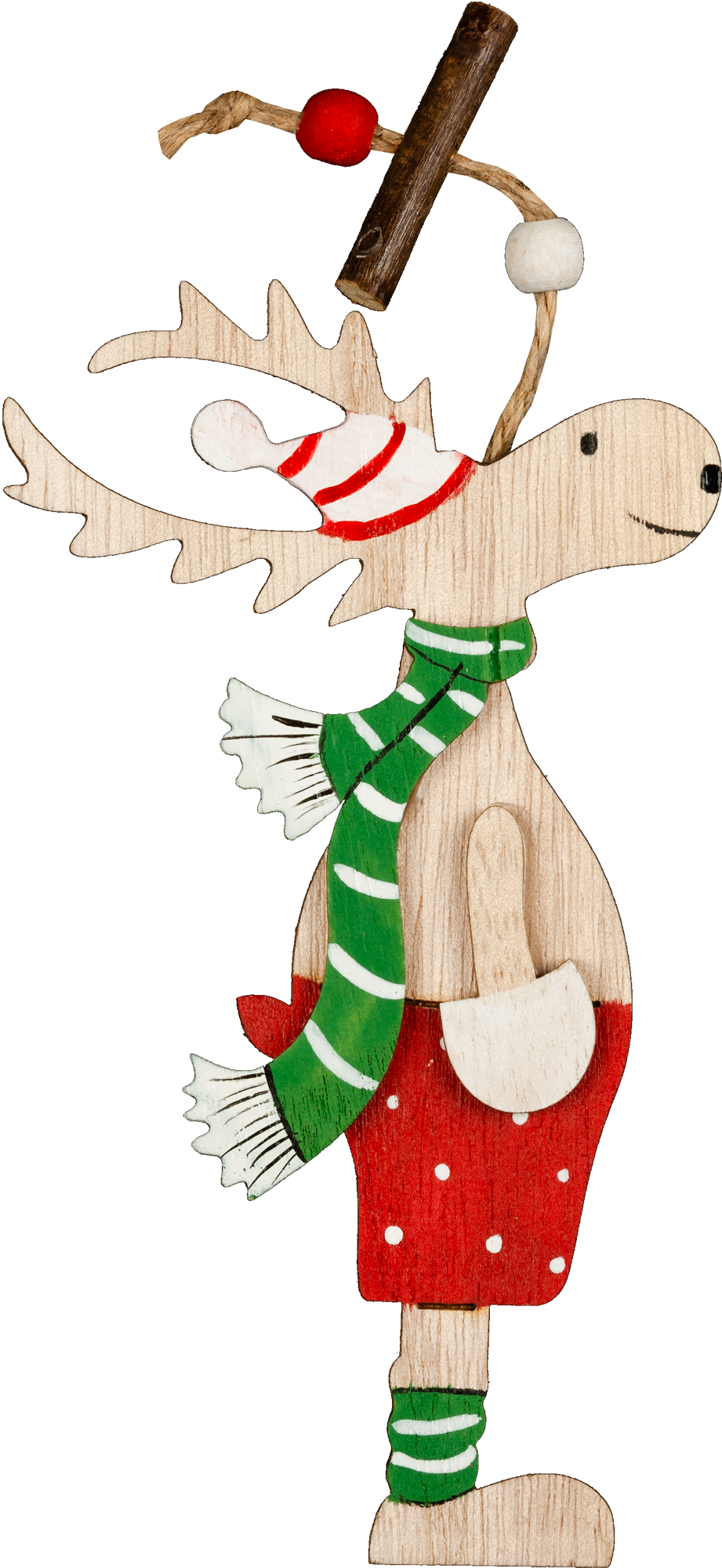 Изображение товара Ёлочная игрушка Олень в шарфе из дерева 13 см украшение для елки