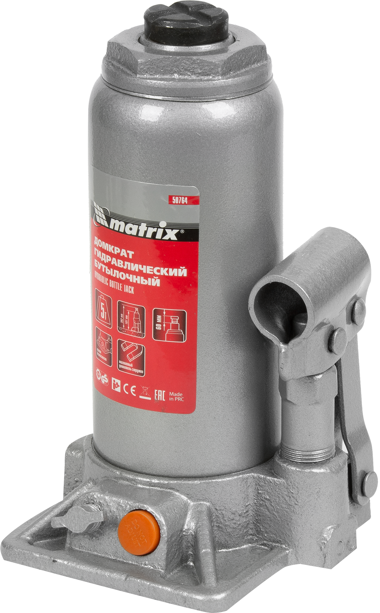 Домкрат бутылочный гидравлический Matrix 50764 до 5 т, 197-382 мм