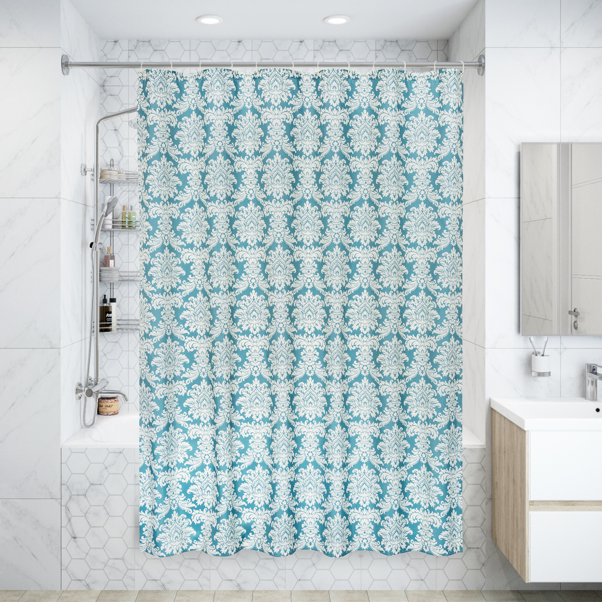 Изображение товара Штора для ванны Ardea SWC-90 с кольцами 180х200 см, полиэстер, цвет белый/серый