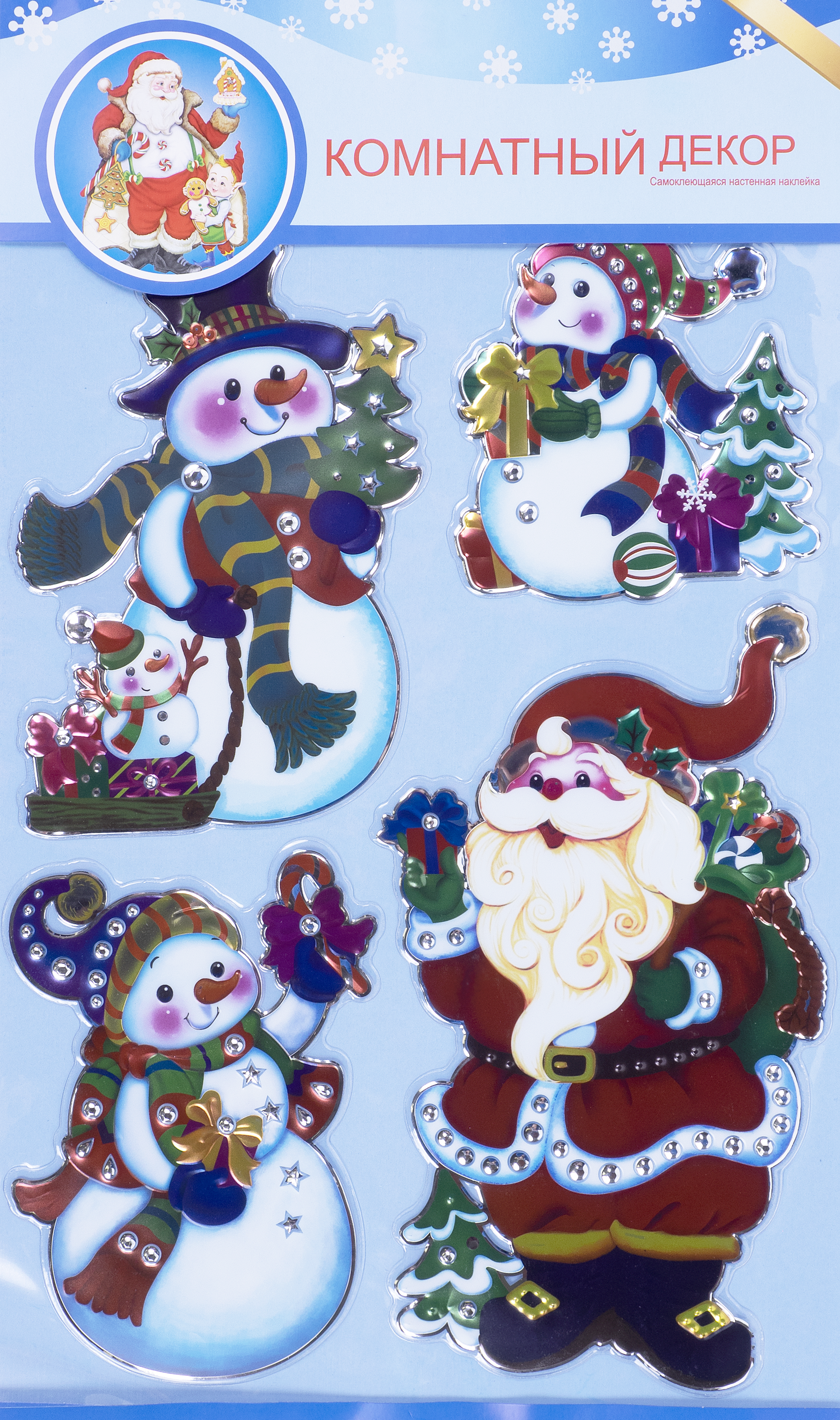 Изображение товара Наклейки 3D Санта и Снеговик для новогоднего украшения интерьера