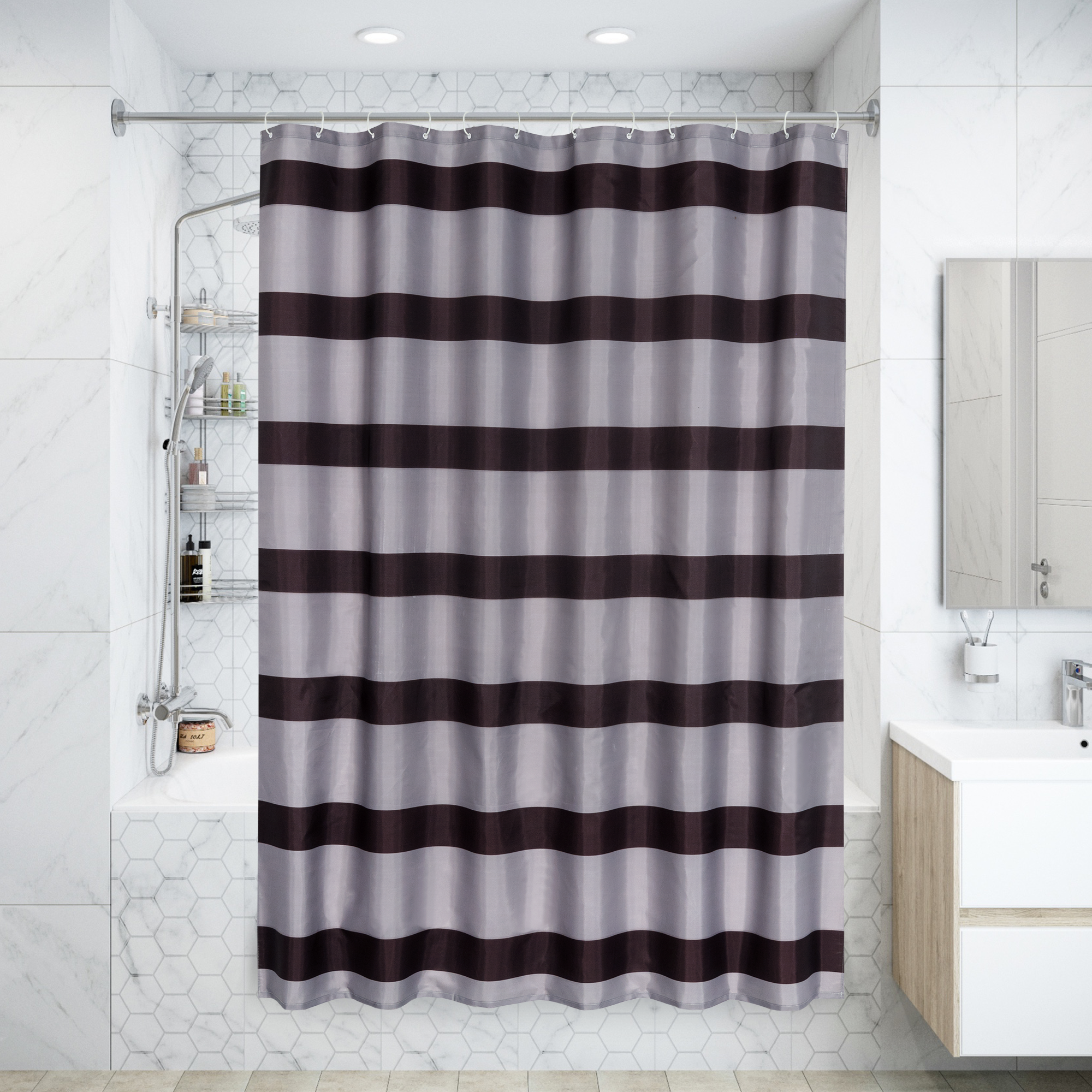 Изображение товара Штора для ванной комнаты «Lines» 180х200 см цвет фиолетовый