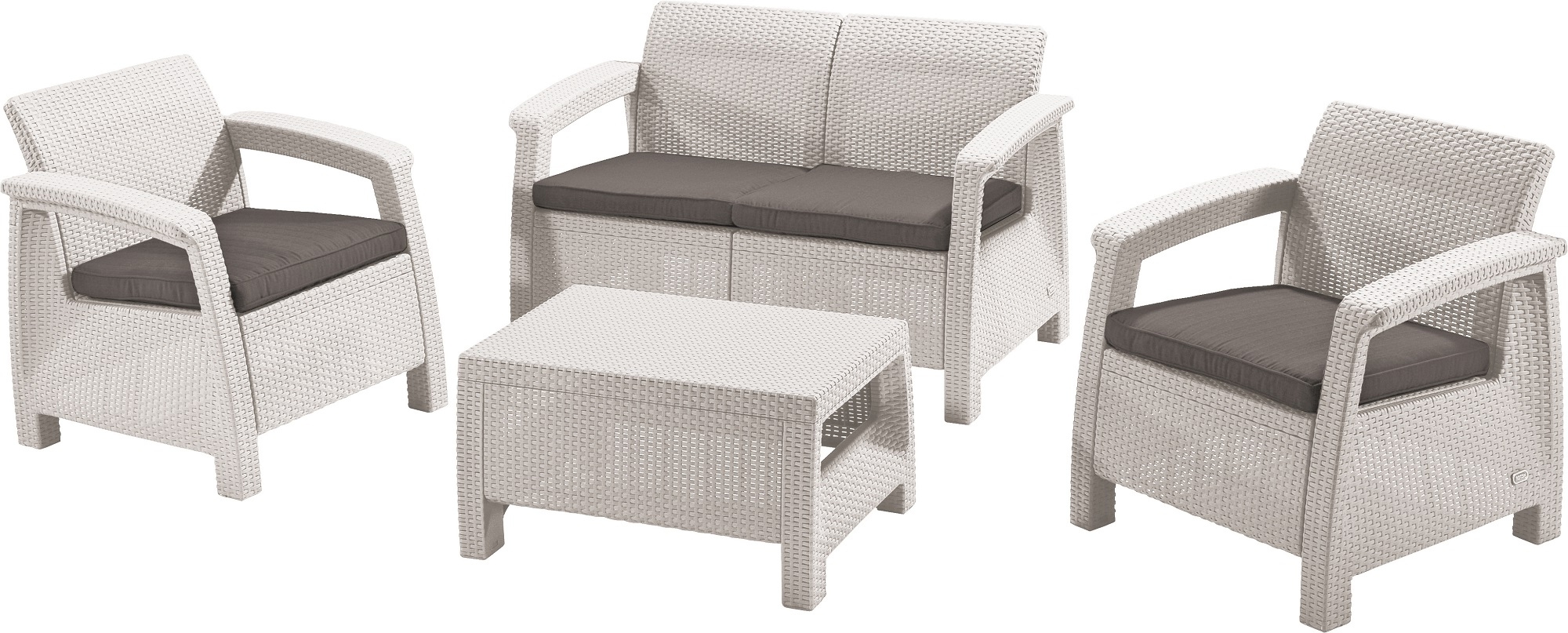 Изображение товара Набор садовой мебели Keter Corfu полиротанг белый с подушками для отдыха