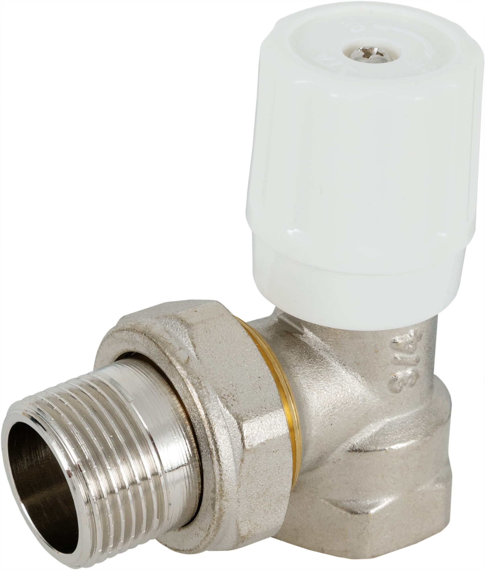 Изображение товара Угловой вентиль для радиатора Бизон 3/4  латунь никелированный 5 лет гарантия