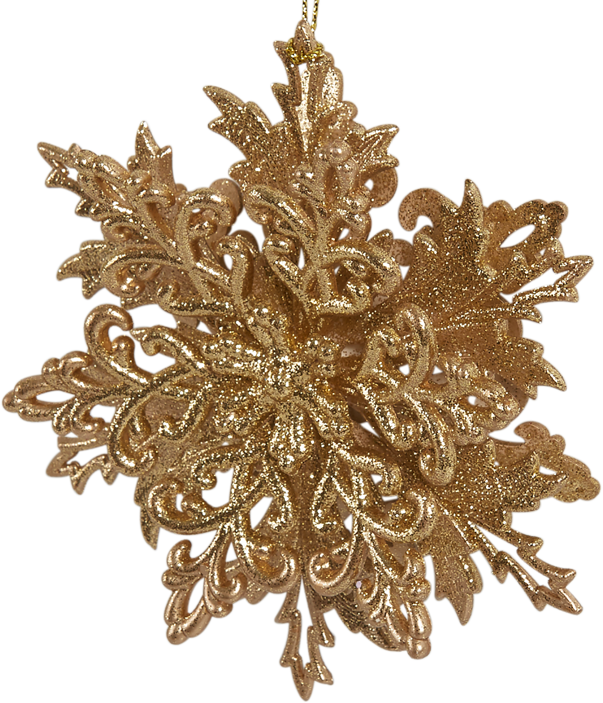 Изображение товара Новогоднее украшение снежинка классика из пластика в золотом цвете 12 см
