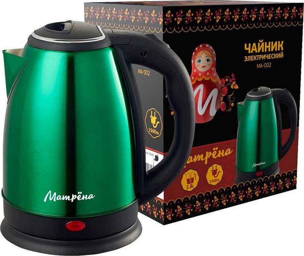 Изображение товара Электрический чайник МАТРЁНА MA-002 5408 1.8л нержавеющая сталь зеленый