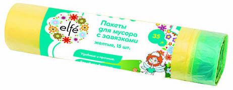 Изображение товара Пакеты для мусора 35 л цвет желтый 15 шт.