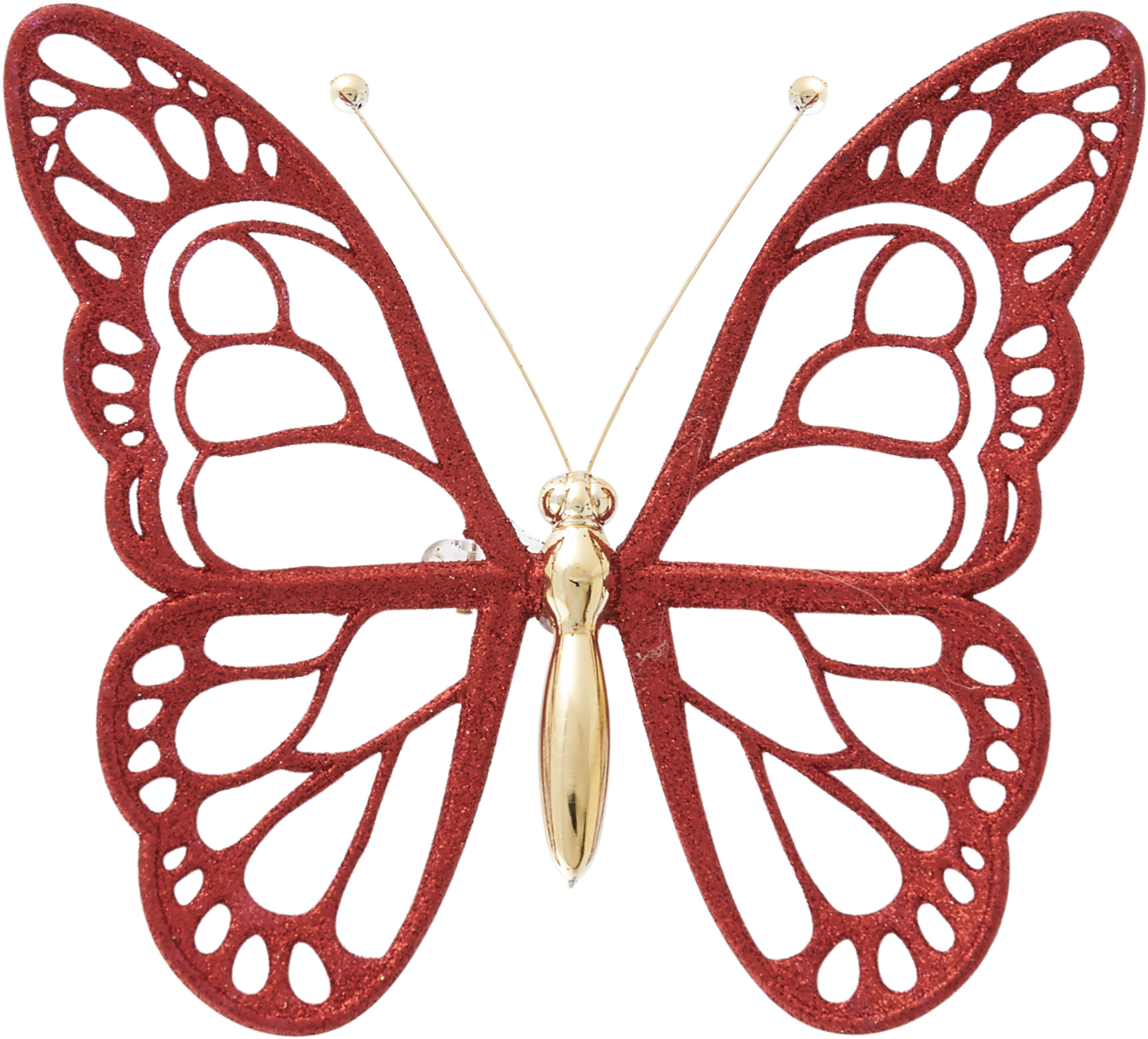 Изображение товара Новогоднее украшение Бабочка красное из пластика для елки и окон