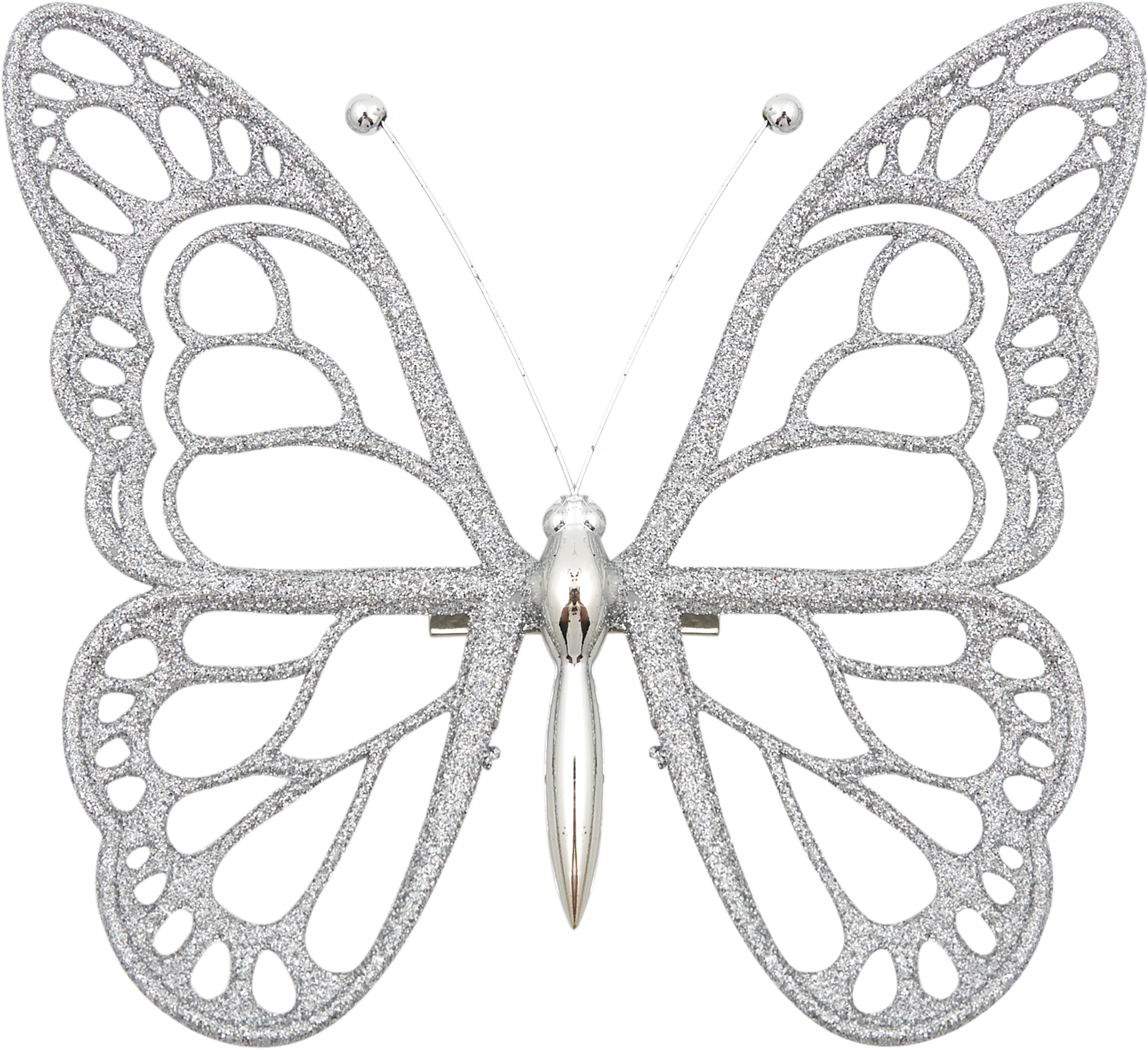 Изображение товара Новогоднее украшение бабочка из пластика серебристое декоративный декор для елки и окна