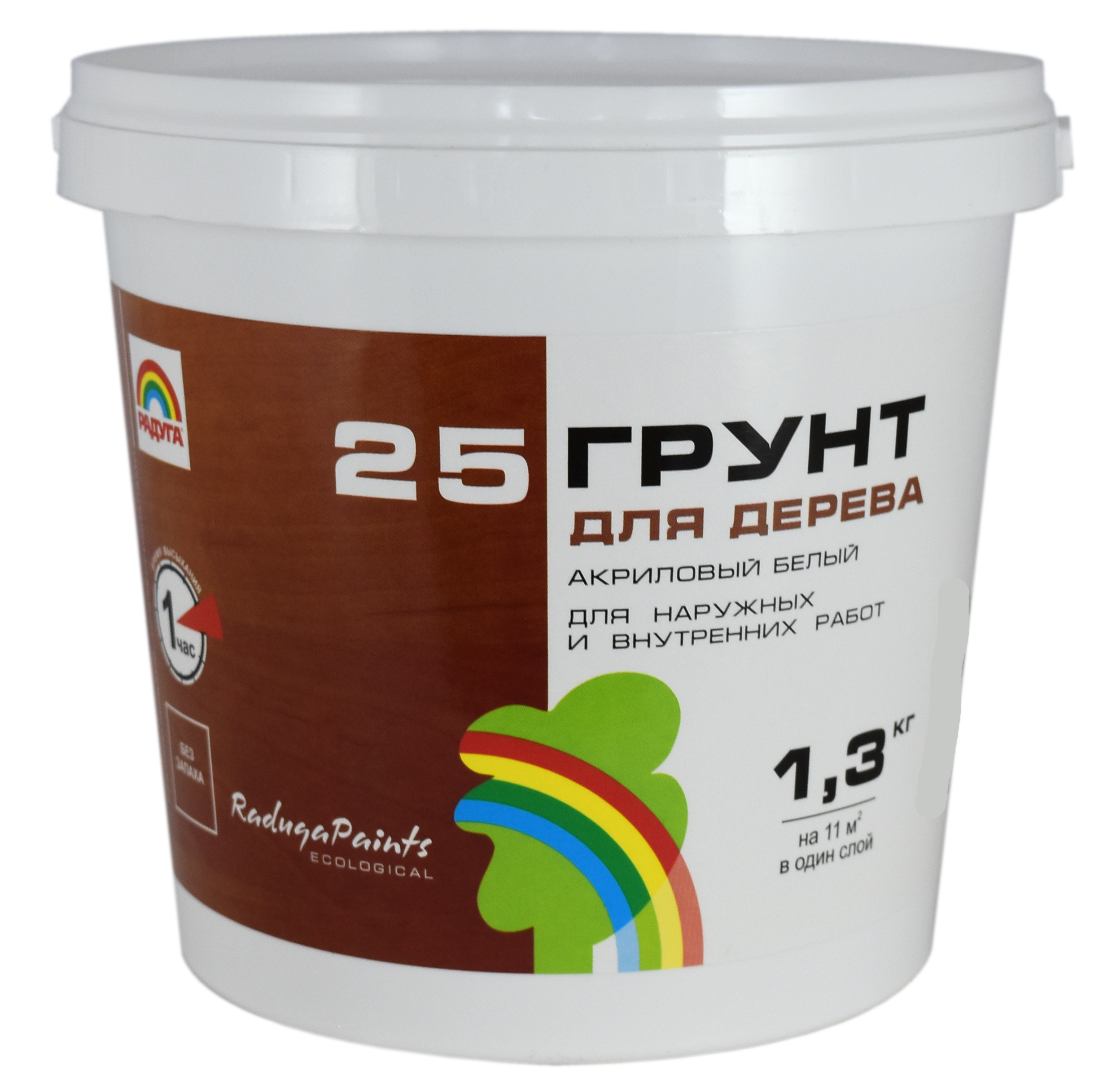 Изображение товара Грунтовка по дереву Радуга 25 1. 3 кг белая - глубокое проникновение и без запаха