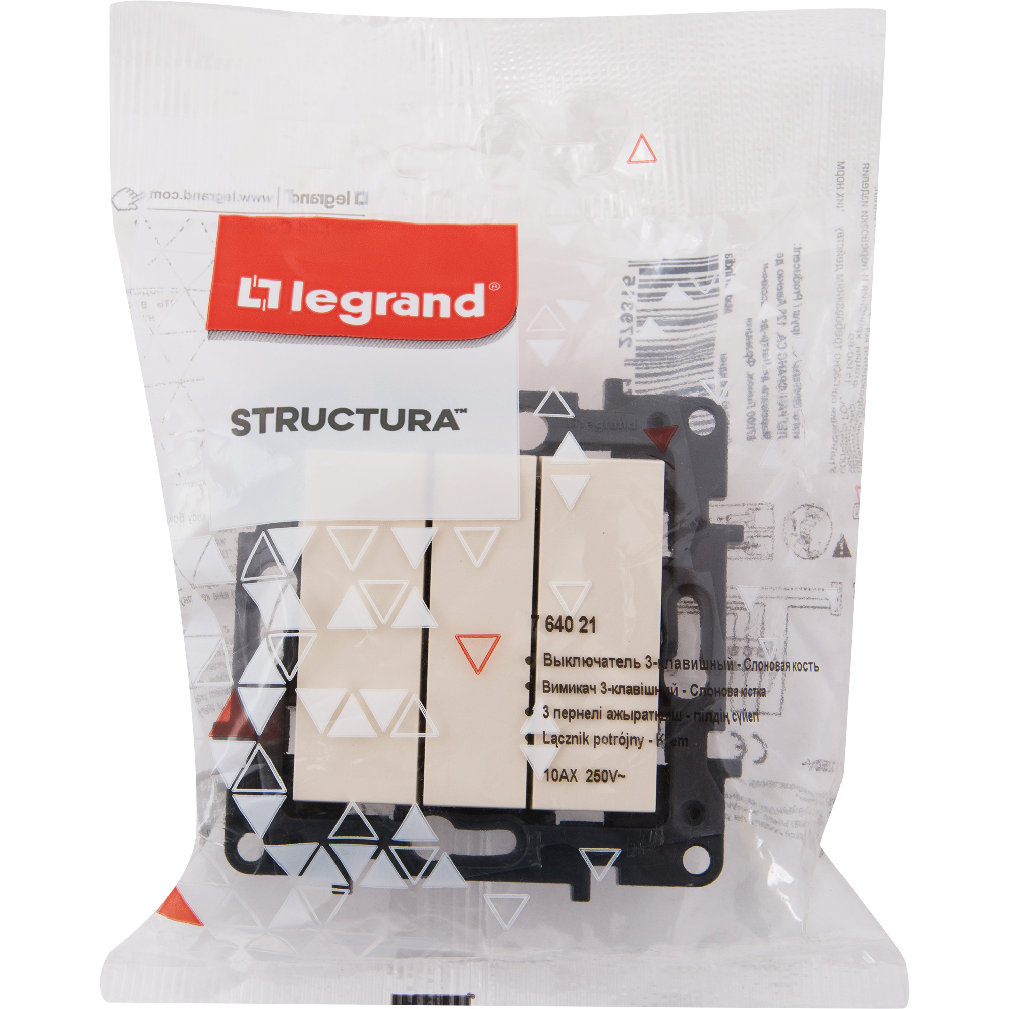Выключатель трёхклавишный - Legrand Structura - 10А 250В винтовые зажимы - слоновая кость - 4
