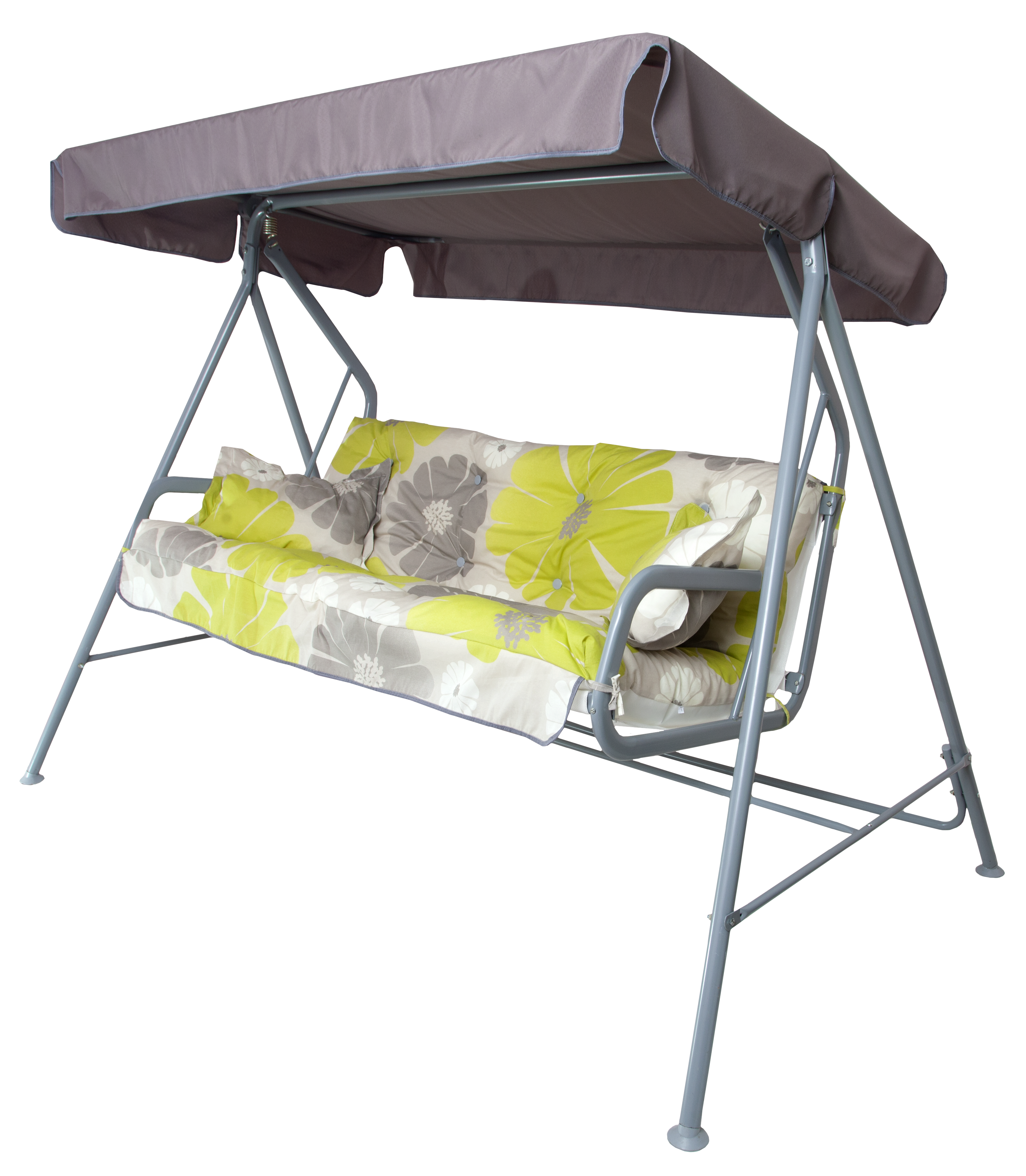 Изображение товара Качели садовые Бари 3-х местные серый/желтый до 180 кг