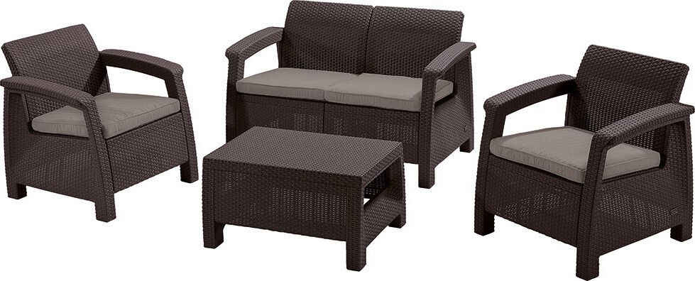 Изображение товара Набор садовой мебели Keter Corfu set с подушками в коричневом цвете