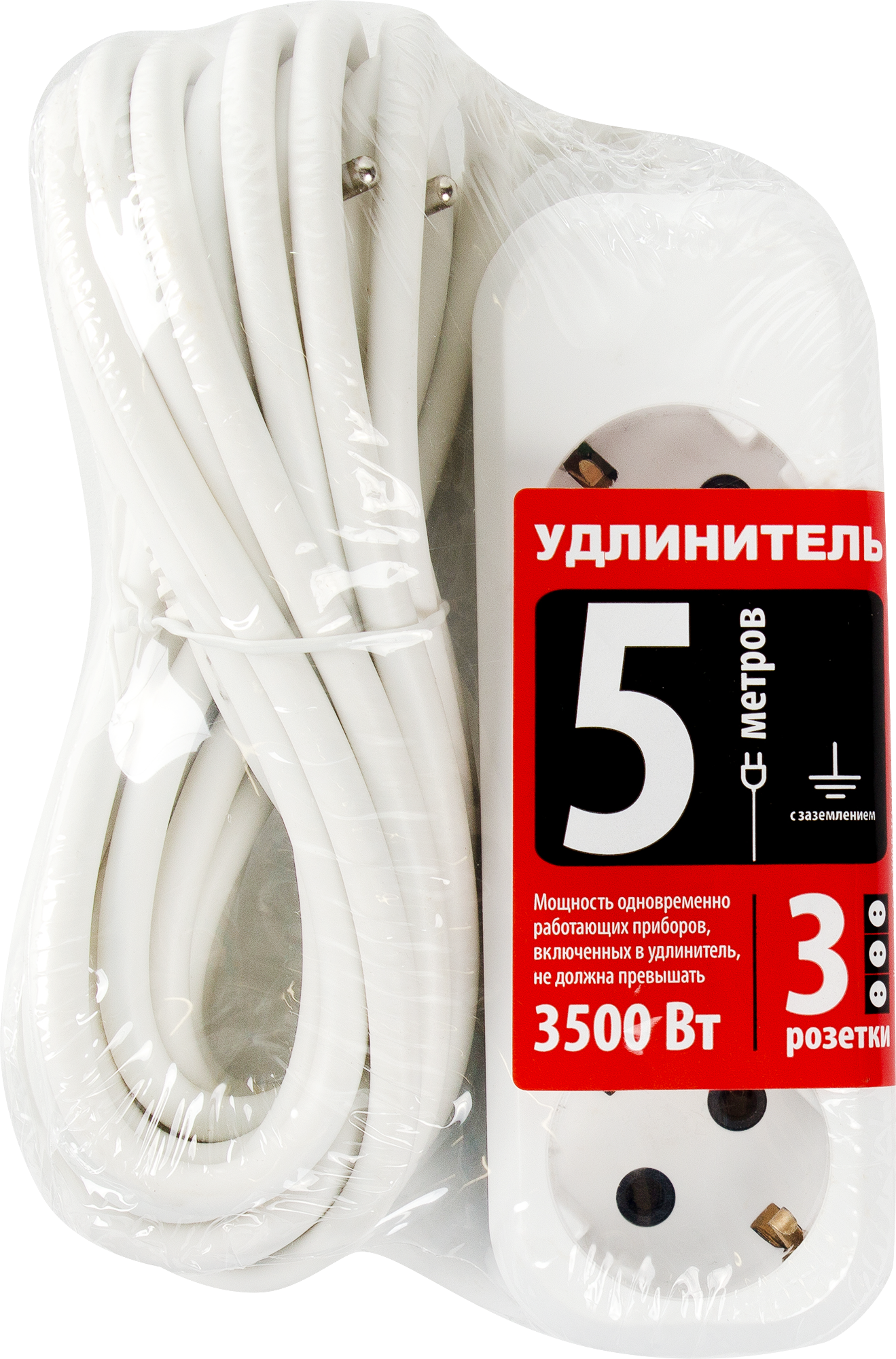 Удлинитель бытовой 3 розетки с заземлением 3x1.5 мм 5 м цвет белый - 3