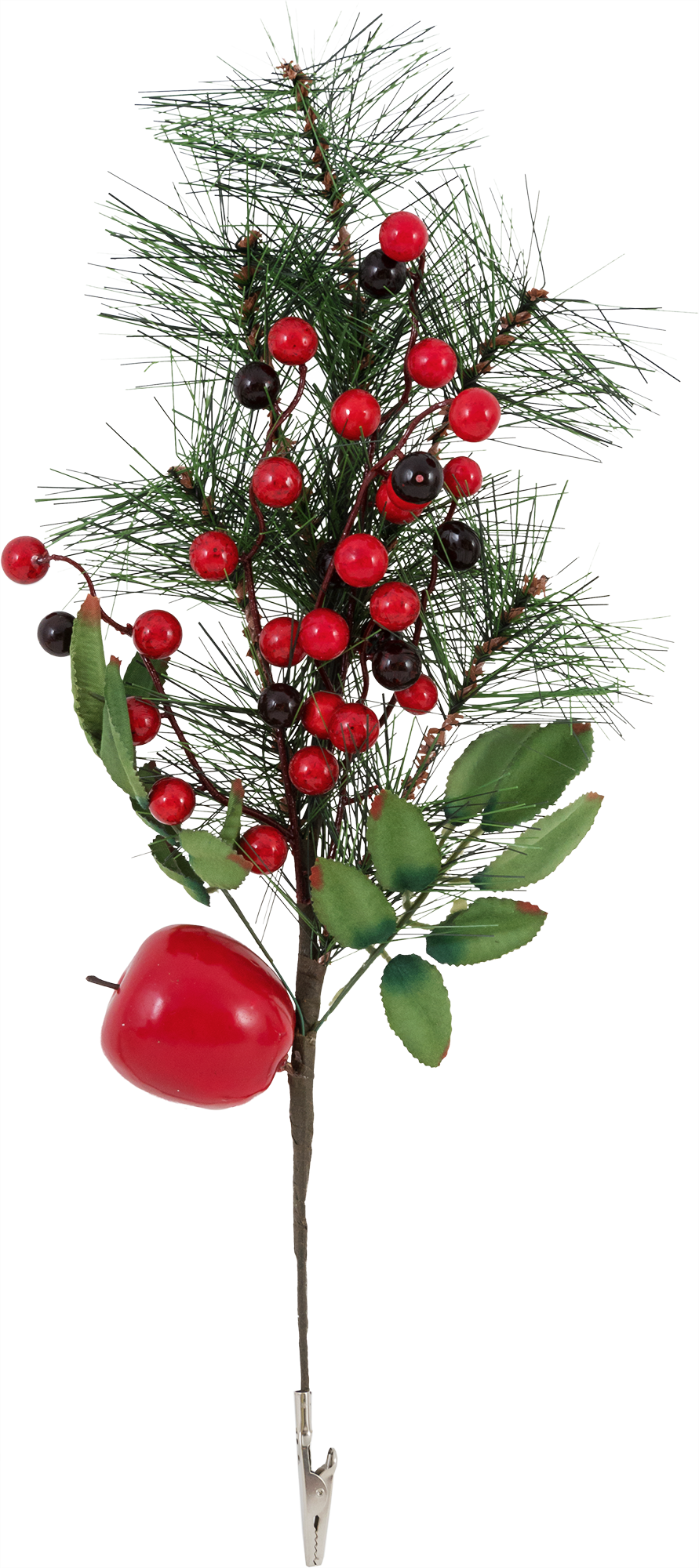 Изображение товара Декоративная рождественская ветка с ягодами и яблоком 45 см