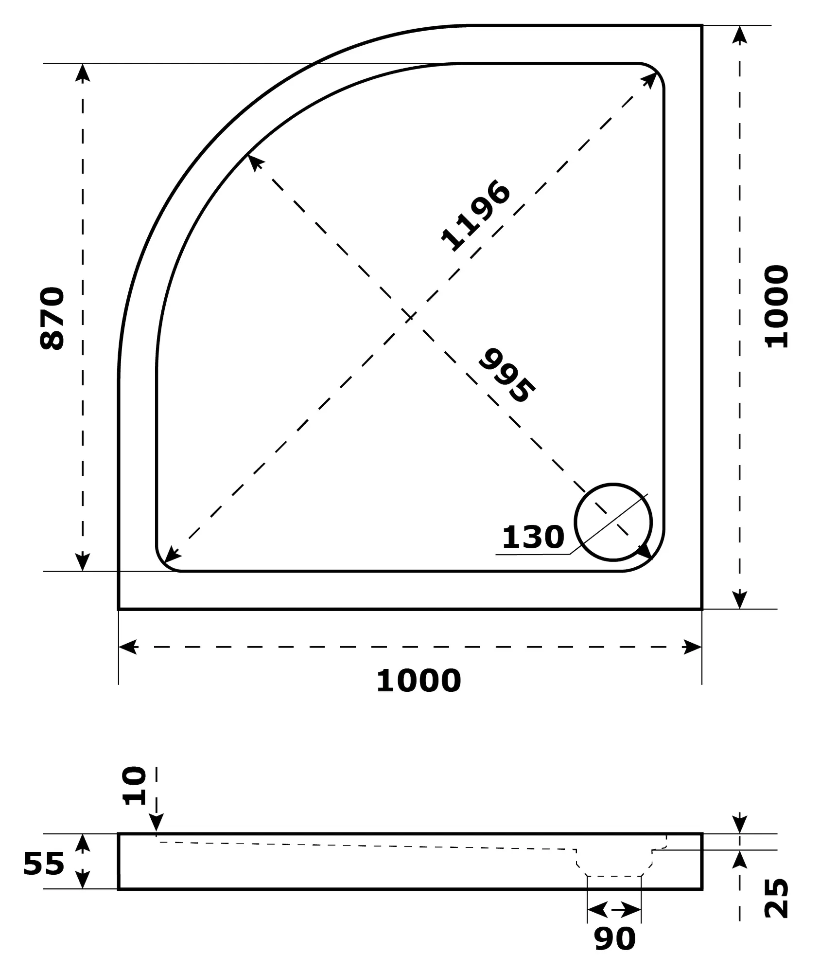 Душевой поддон Sensea Slim акриловый 1/4 круга 100x100 см - 2