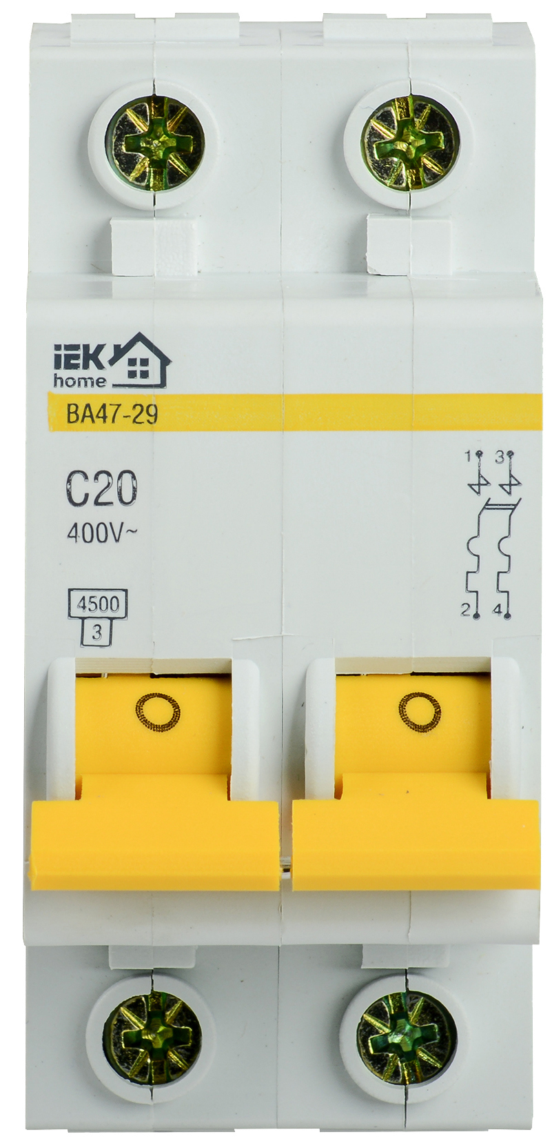 Изображение товара Автоматический выключатель IEK ВА47-29 2P N C20 6kA для домашней электросети