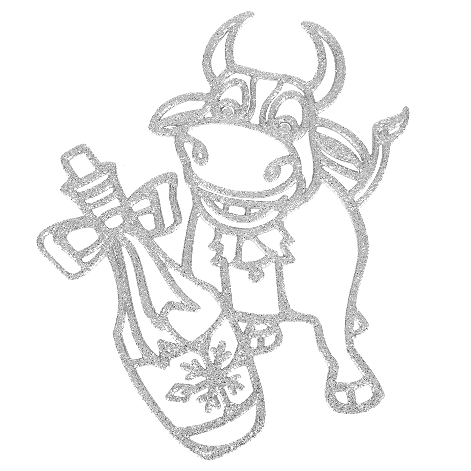 Изображение товара Новогоднее украшение Бычок с бутылочкой из пластика серебристое