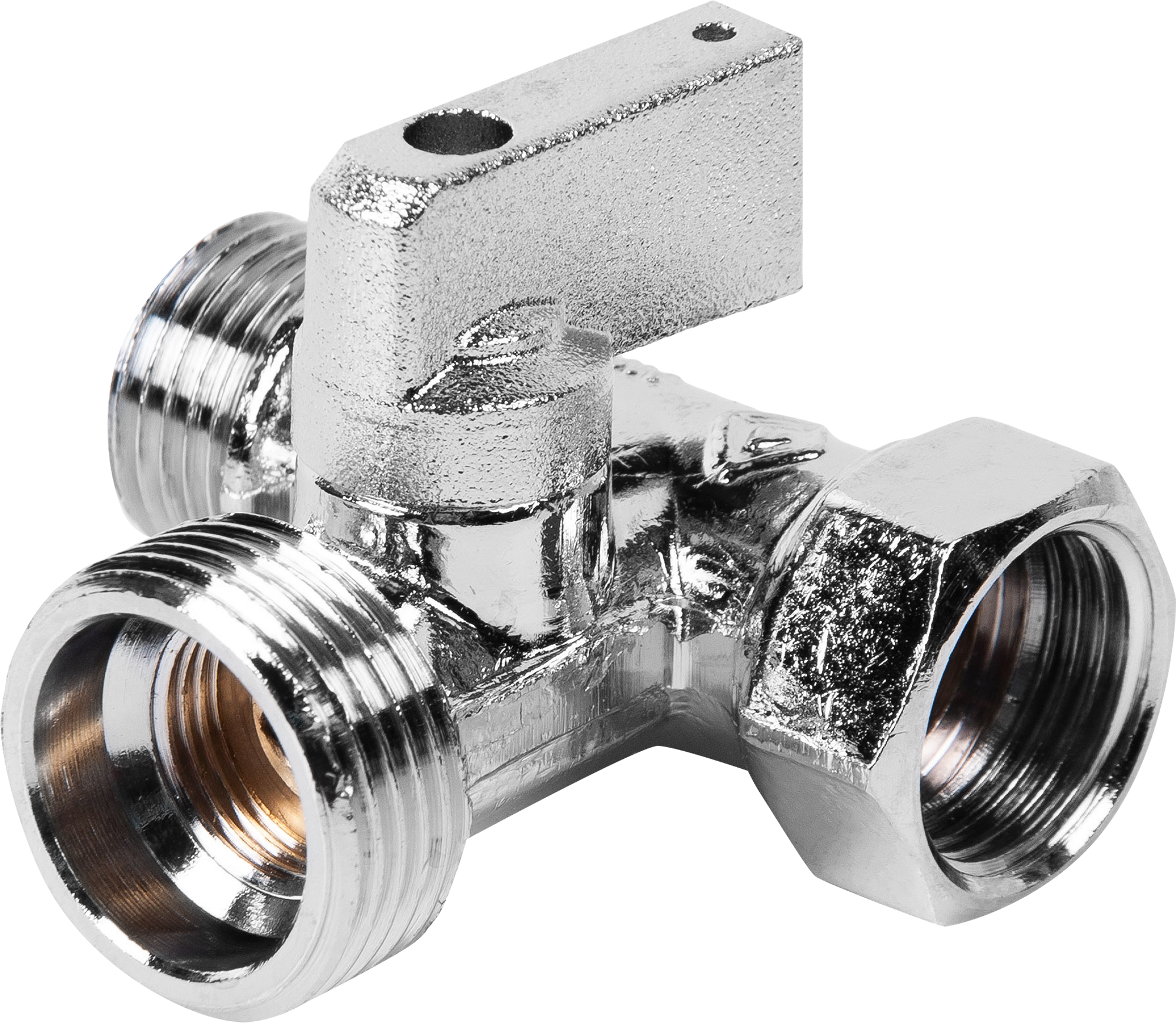 Кран трехходовой Bugatti Miami DN15 PN10 1/2"x3/4"x1/2" НР/ВР латунь ручка флажок