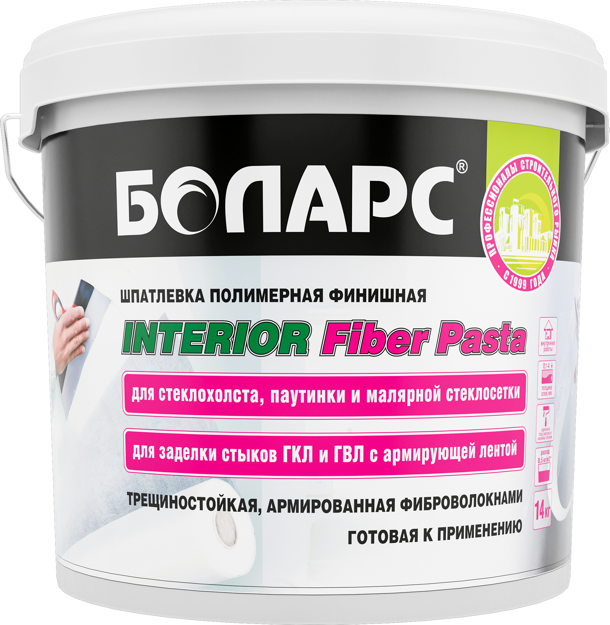 Изображение товара Финишная полимерная шпатлевка Боларс Interior Fiber Pasta 14 кг для внутренних работ