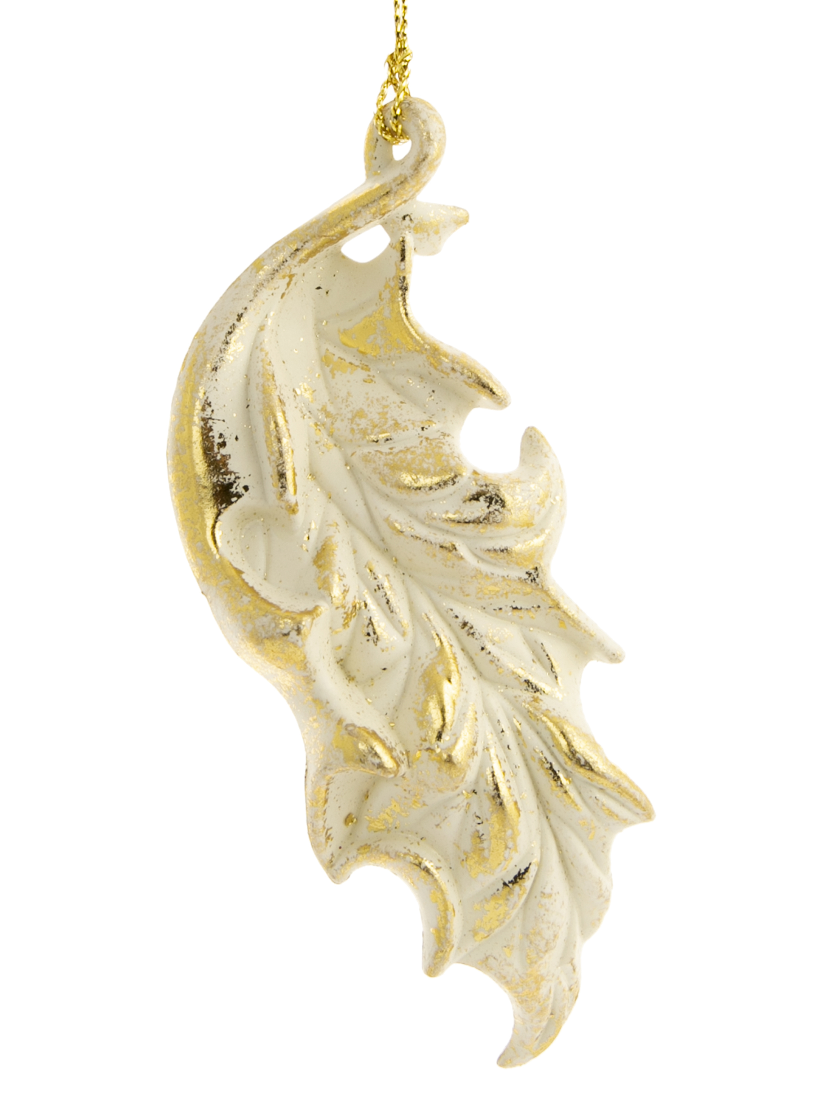 Изображение товара Ёлочное украшение Листик 4.5x12x0.5 см золотистое дизайнерское для внутреннего новогоднего декора