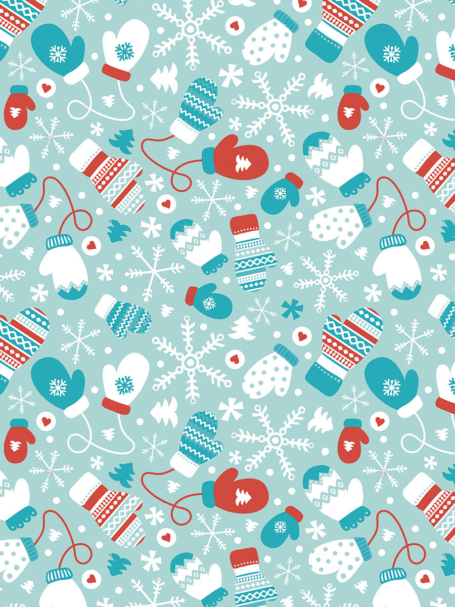 Изображение товара Бумага упаковочная Варежки 70х100 см голубая с праздничным принтом