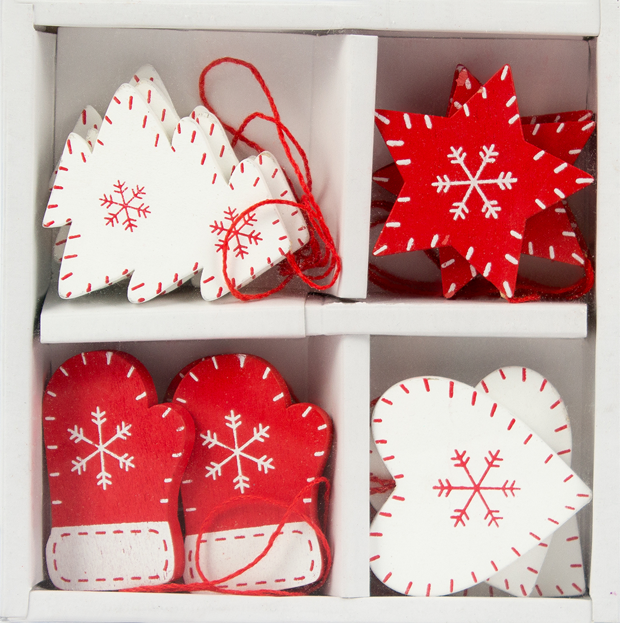 Изображение товара Набор ёлочных игрушек 5 см кремово-красных 12 шт деревянных украшений