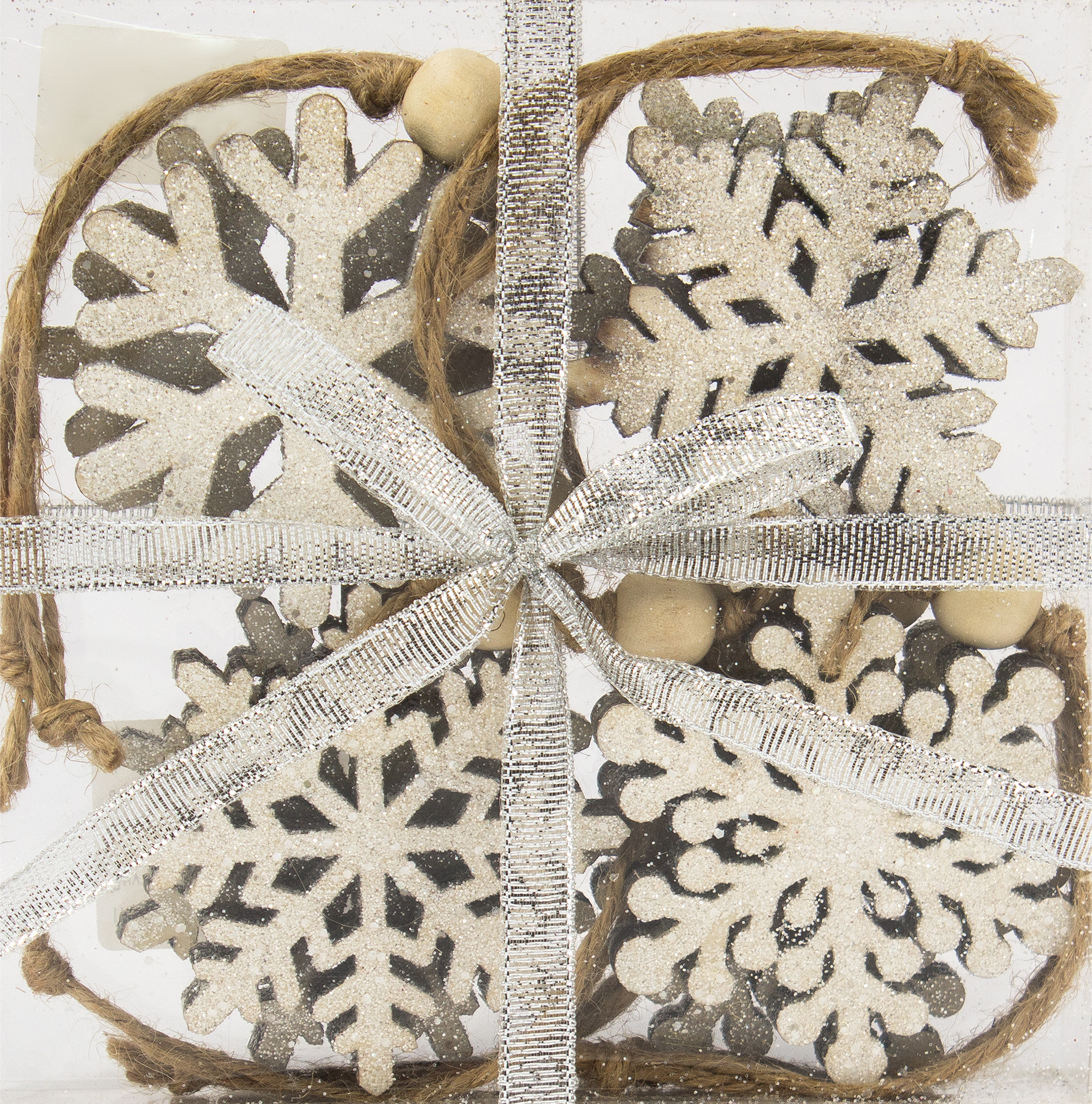 Изображение товара Набор деревянных ёлочных украшений "Снежинки" белого цвета, 8 шт.