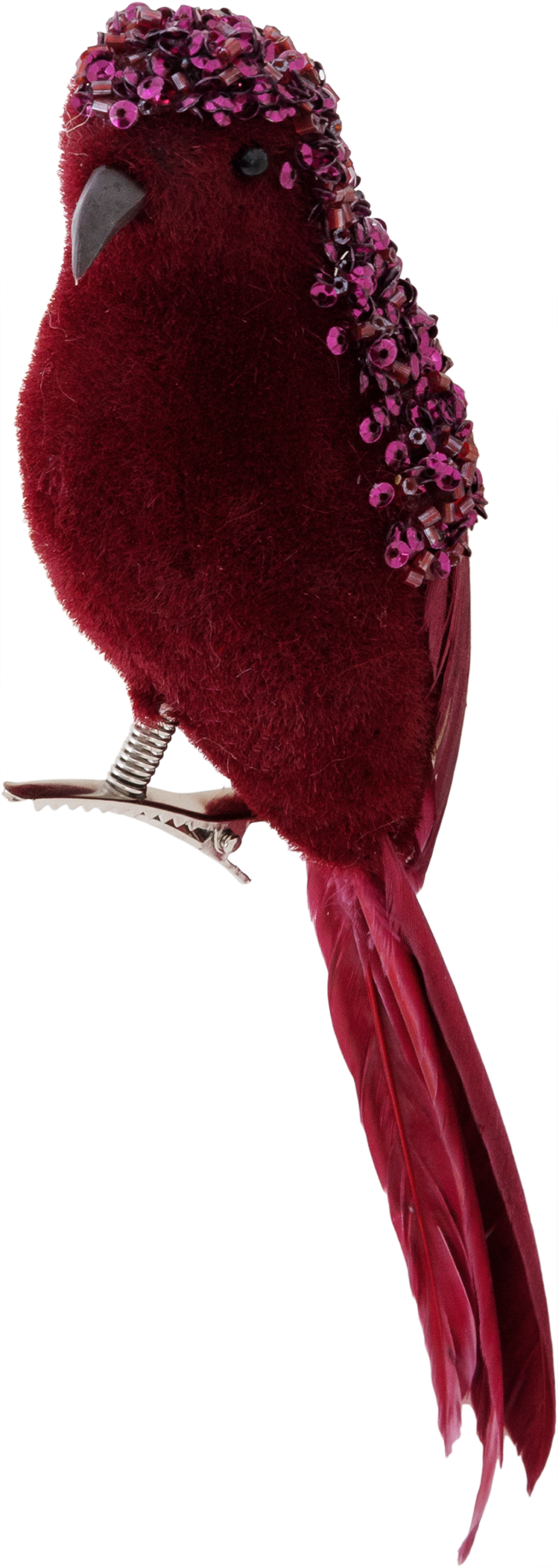 Изображение товара Украшение елочное Птичка блестящее 20 см красное рождественское