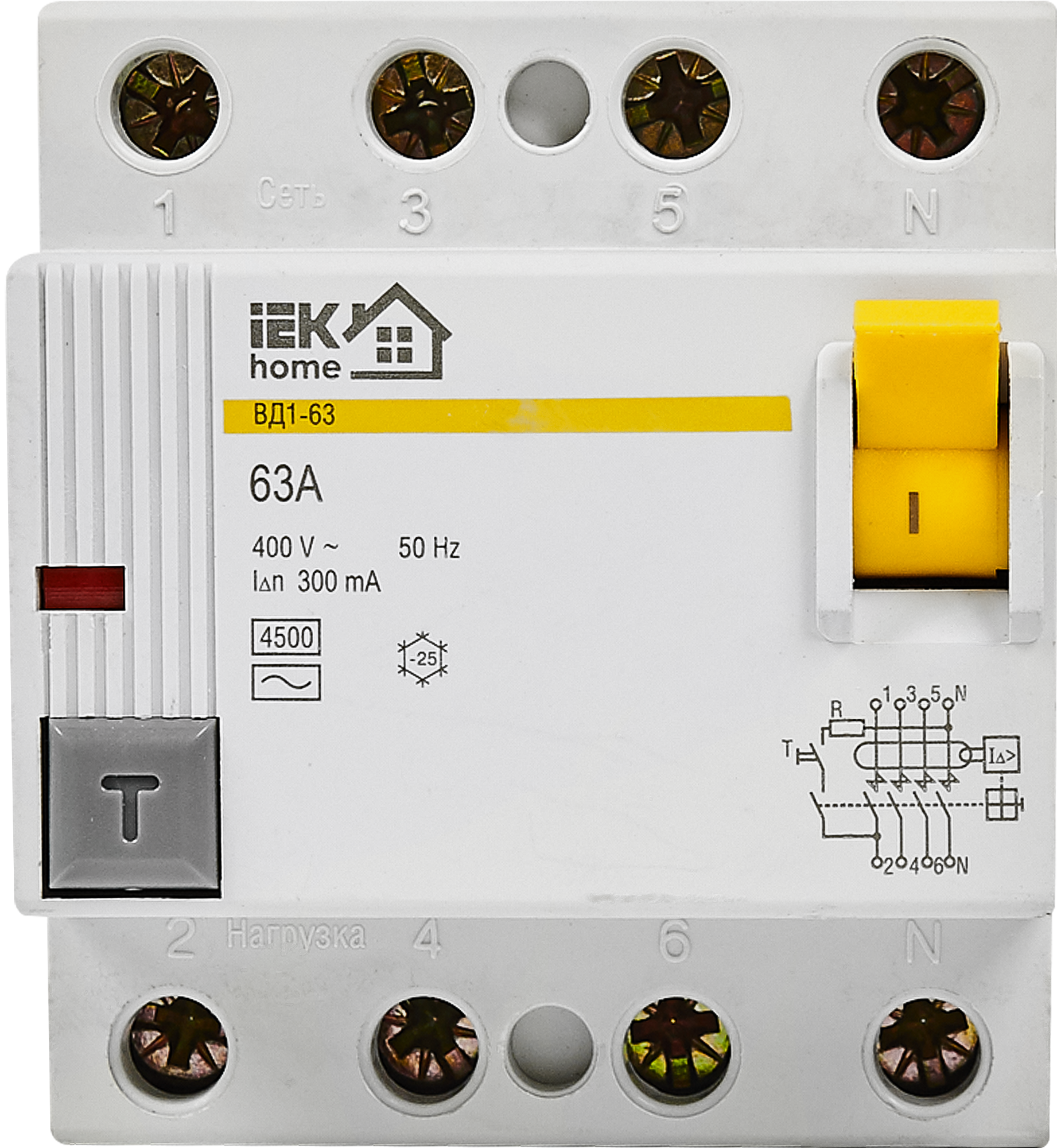 УЗО Iek Home ВД1-63 1P N 63 A 300 мА 4.5 кА AC MDV10-2-063-300 - 1