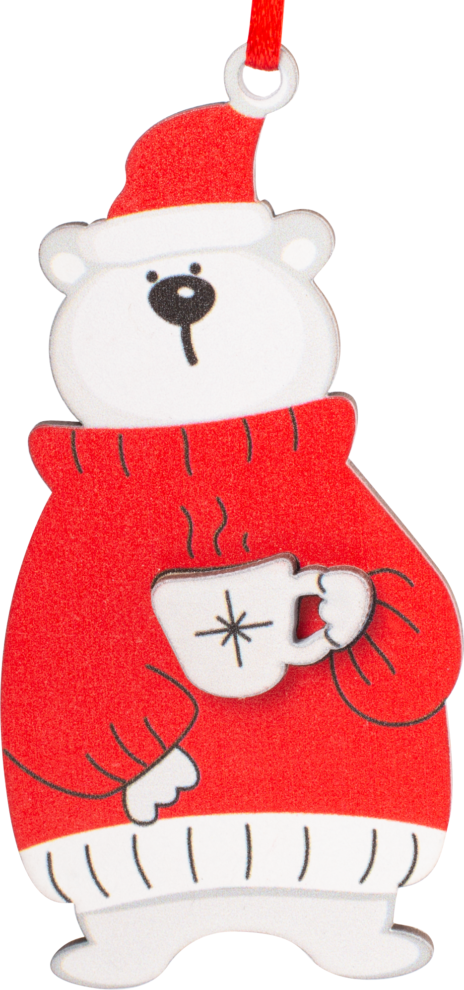 Изображение товара Новогоднее украшение из фанеры Медведь в свитере 10 см Россия