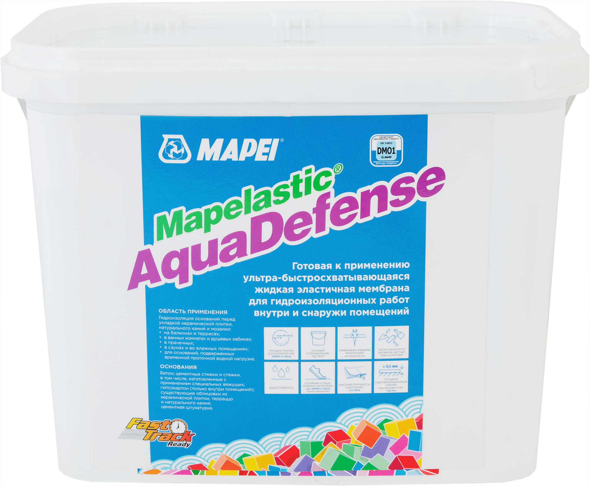 Изображение товара Эластичная гидроизоляция Aquadefense 7.5 кг для внутренних и наружных работ