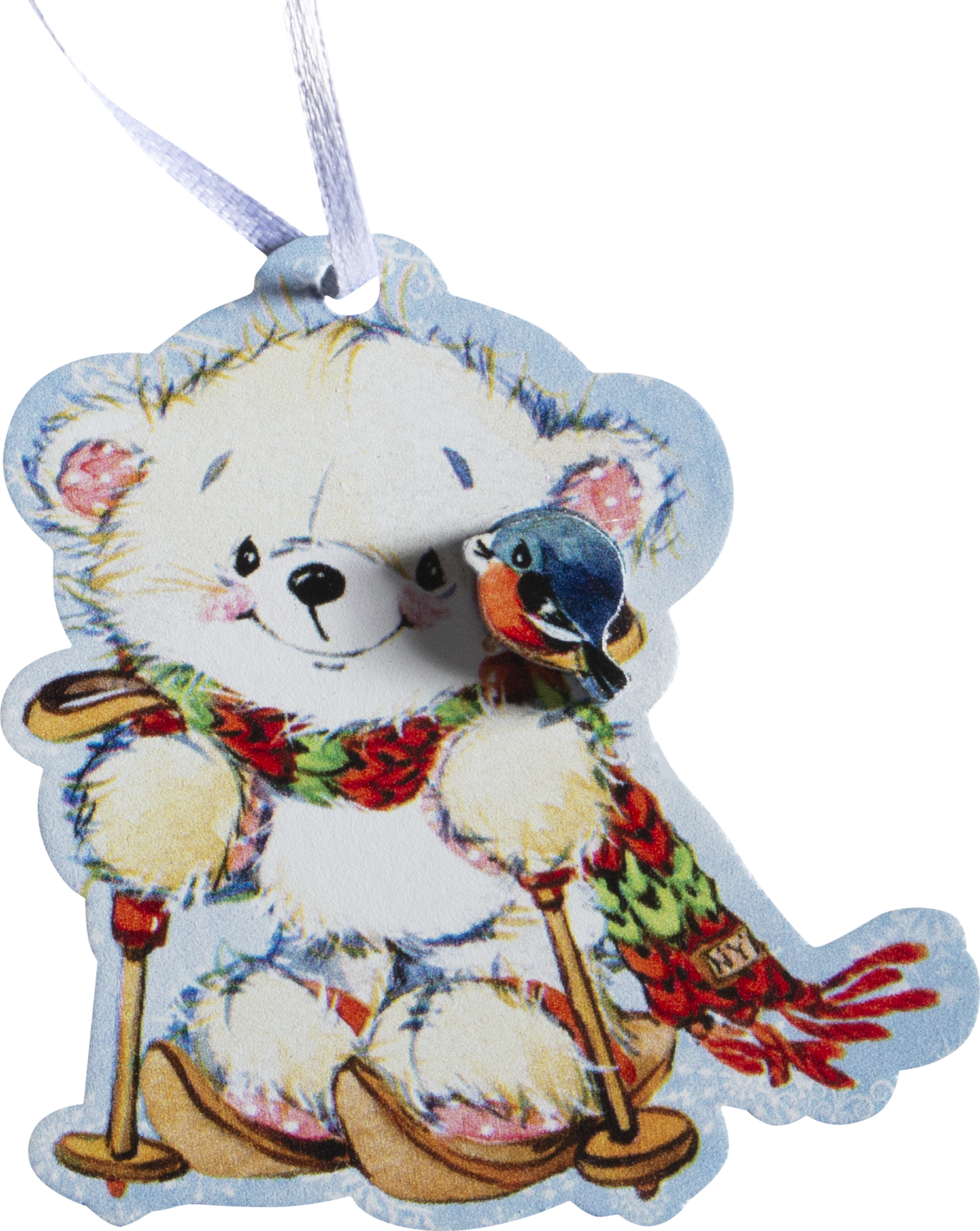 Изображение товара Украшение ёлочное «3D Мишка на розовых лыжах», 8 см, МДФ, мультиколор